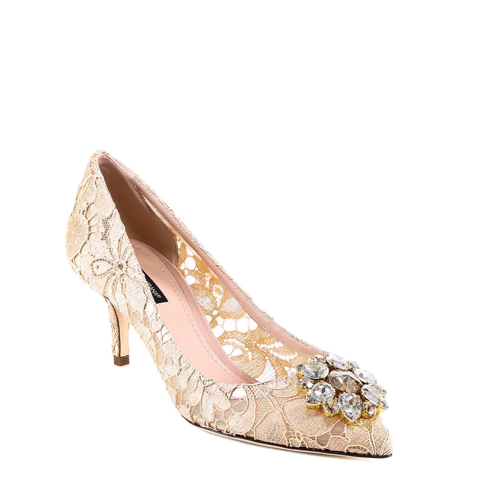 DOLCE & GABBANA Bellucci Apricot Lace Jewel Pumps In Multicolor Product Image