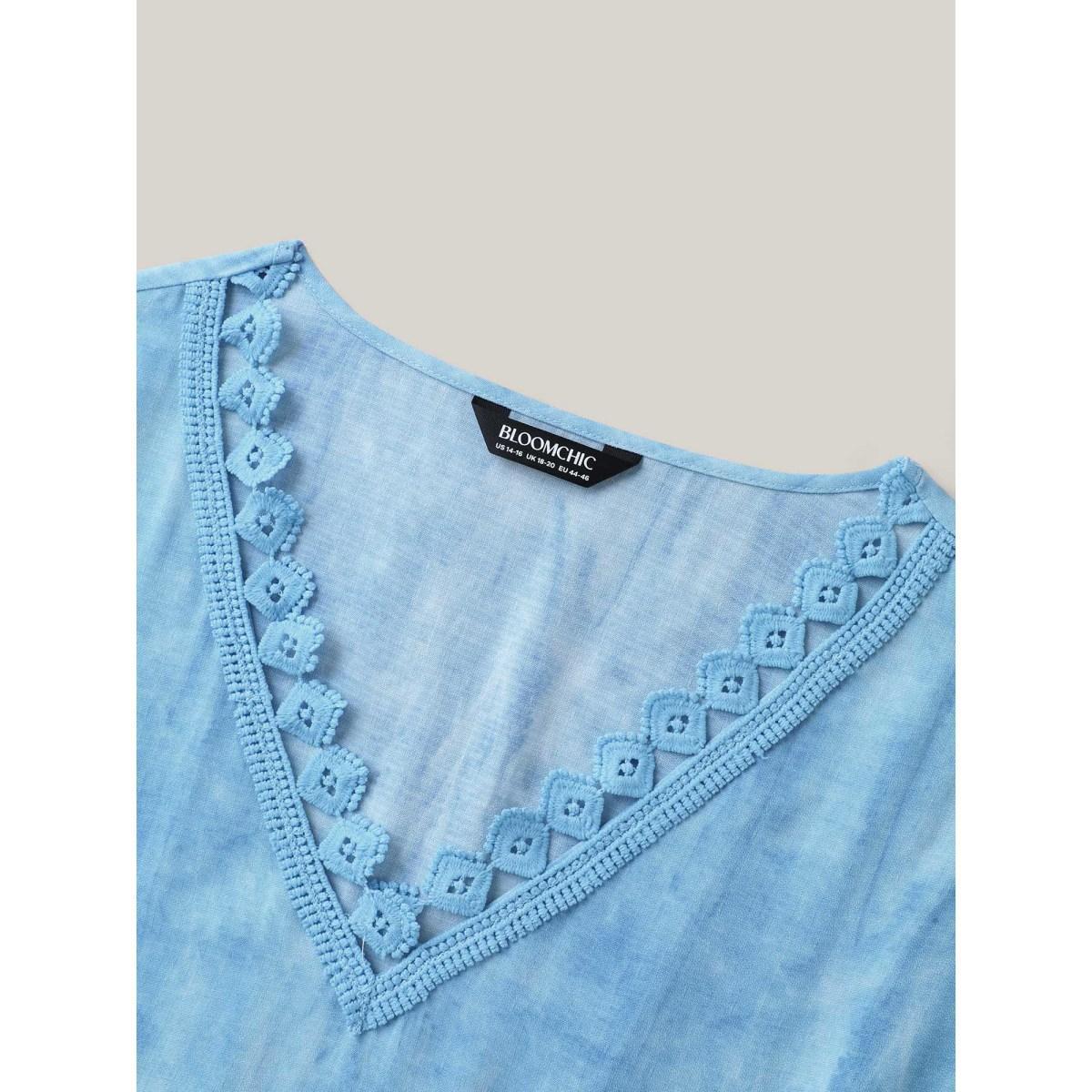 Plus Size Color Blend Lace Trim Pockets Midi Dress Stone Women V-neck Short sleeve Curvy BloomChic 10/M Product Image