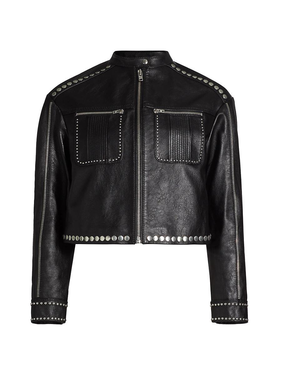 Womens Studded Leather Biker Jacket Product Image