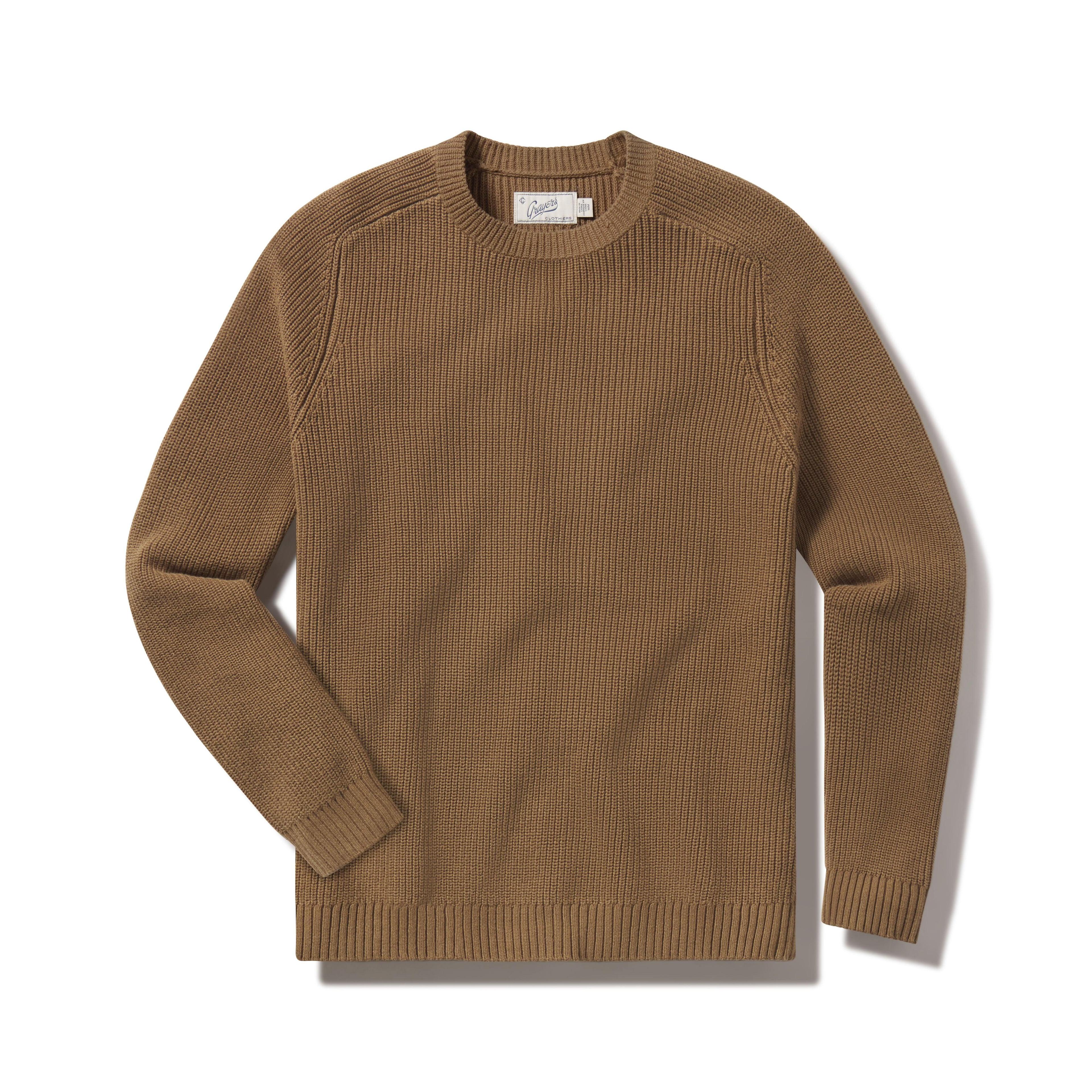 Shaker Stitch Cotton Crewneck Sweater - Covert Green Product Image