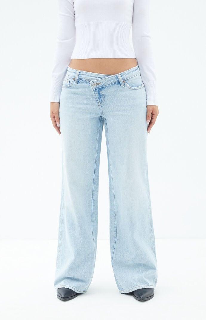 Women's Casey Light Indigo Asymmetrical Low Rise Baggy Jeans Product Image