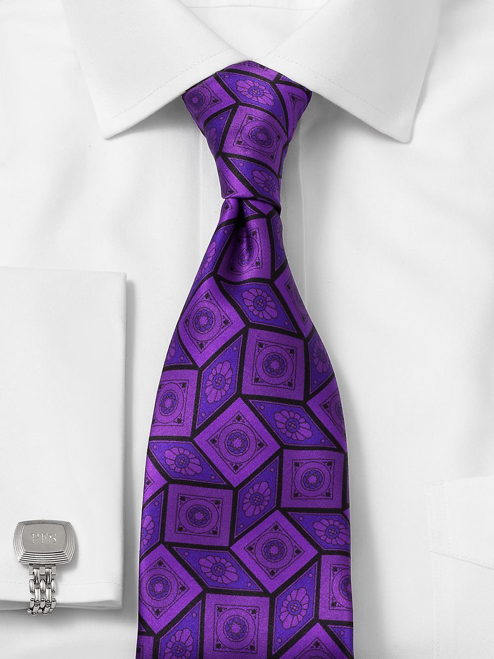 Medallion Printed Italian Silk Tie - Purple Product Image