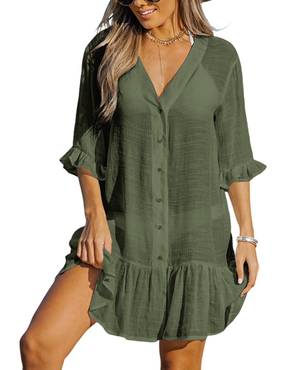 Womens CUPSHE Ruffled Swim Cover-Up Dress Product Image