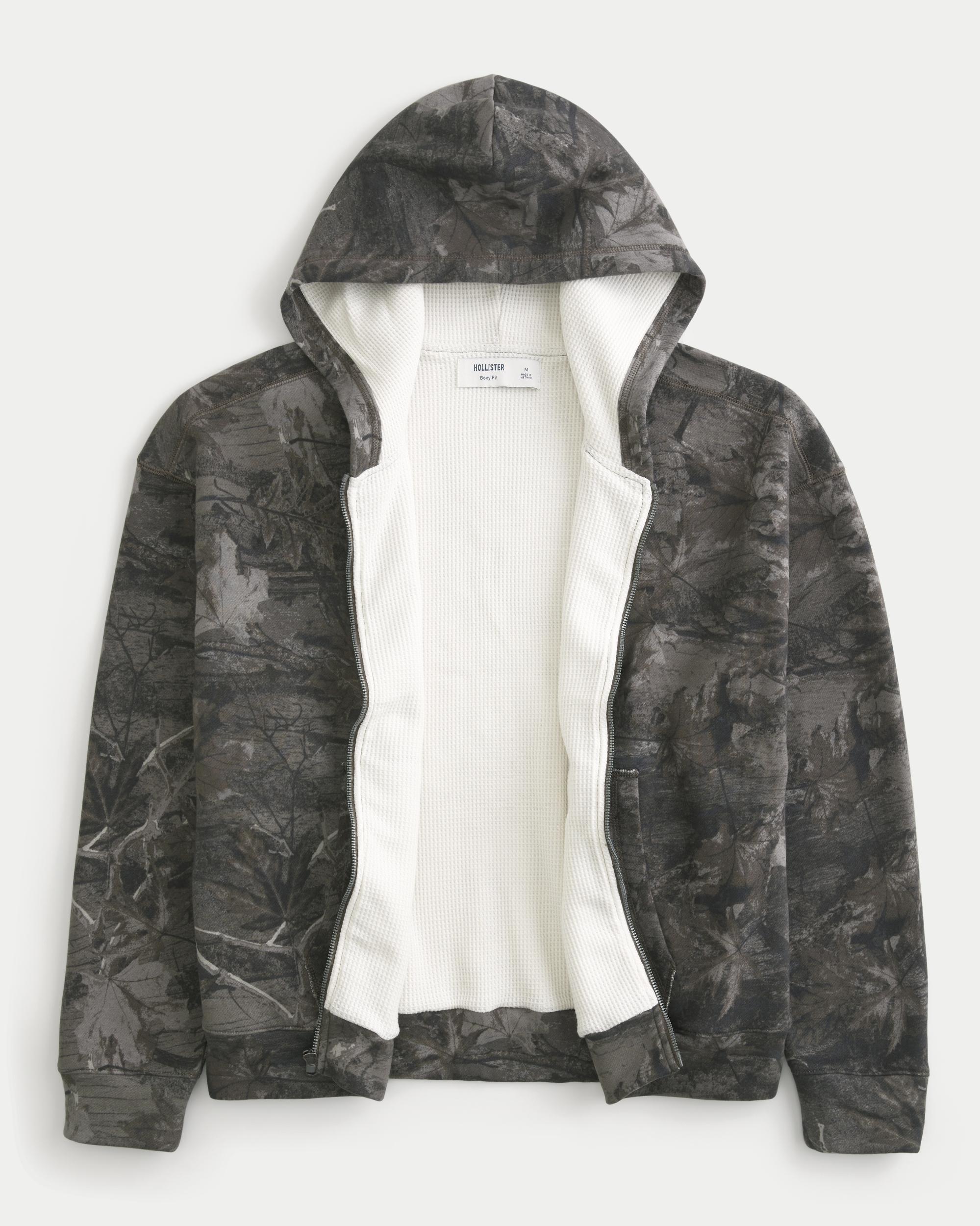 Boxy Waffle-Lined Zip-Up Hoodie Product Image