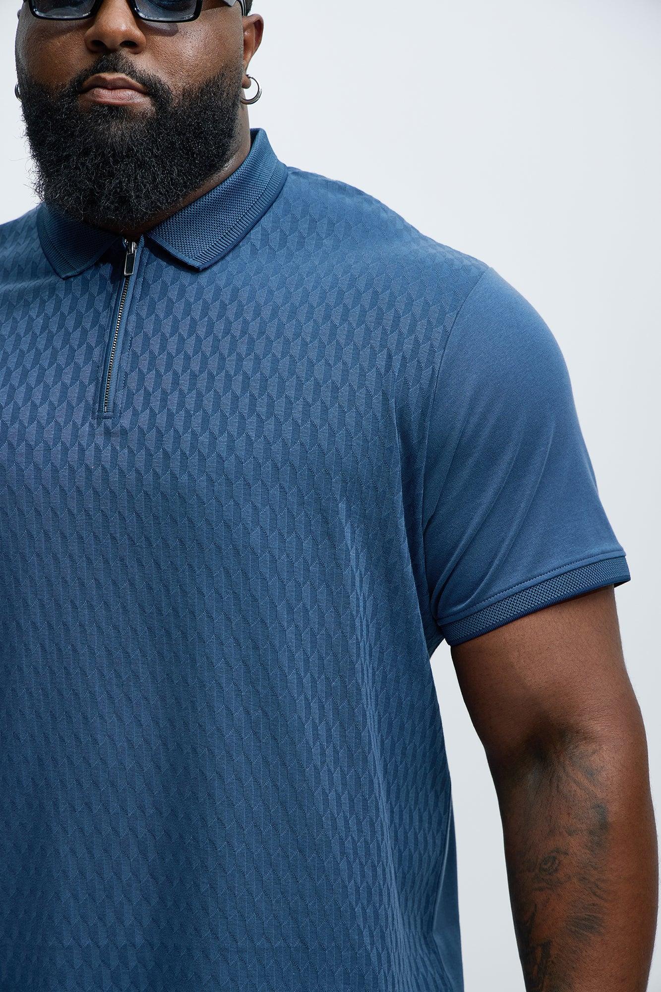 Textured Short Sleeve Quarter Zip Polo - Blue Product Image