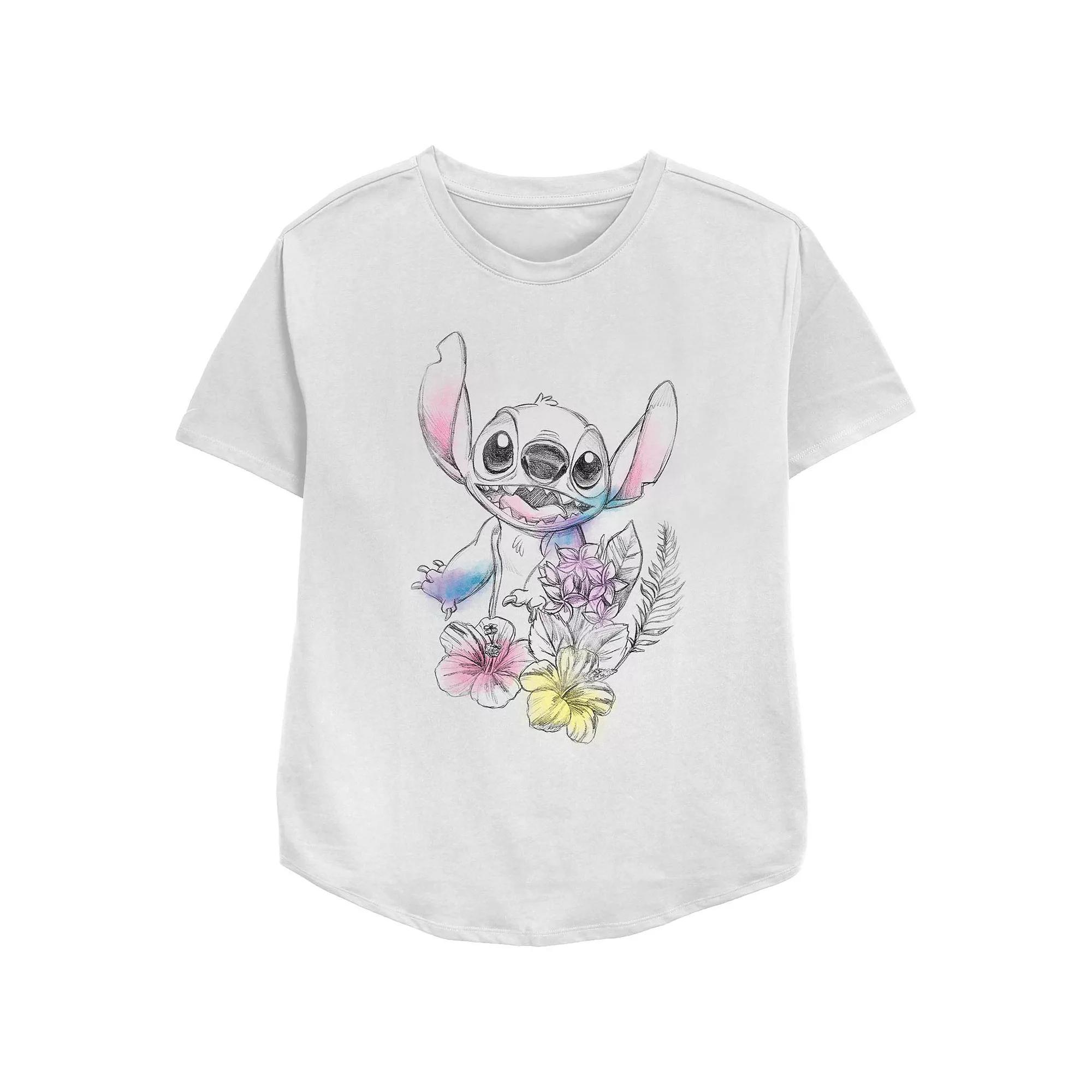 Disney's Lilo & Stitch Women's Floral Sketch Graphic Tee, Size: XL, White Product Image