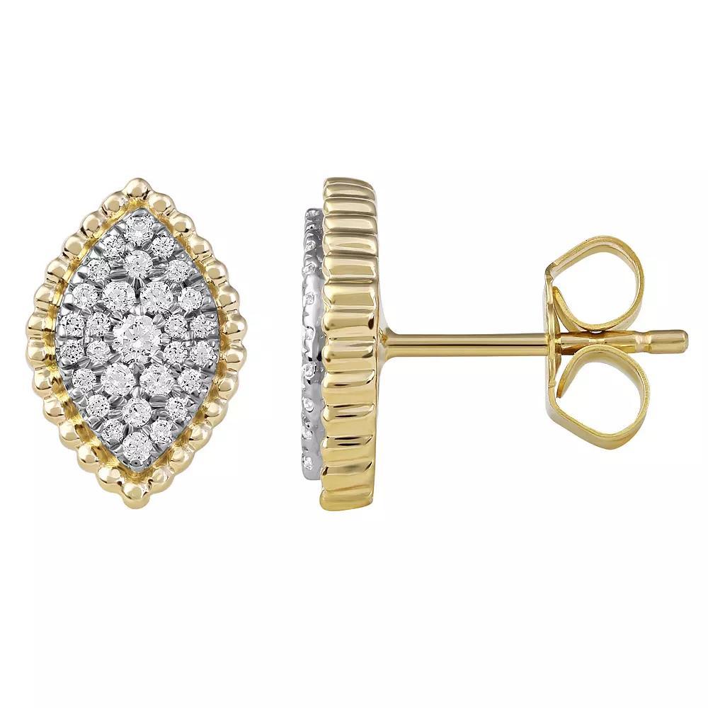 DeCouer Sterling Silver 1/4 Carat T.W. Diamond Cluster Marquise Stud Earrings, Women's, Gold Tone Product Image