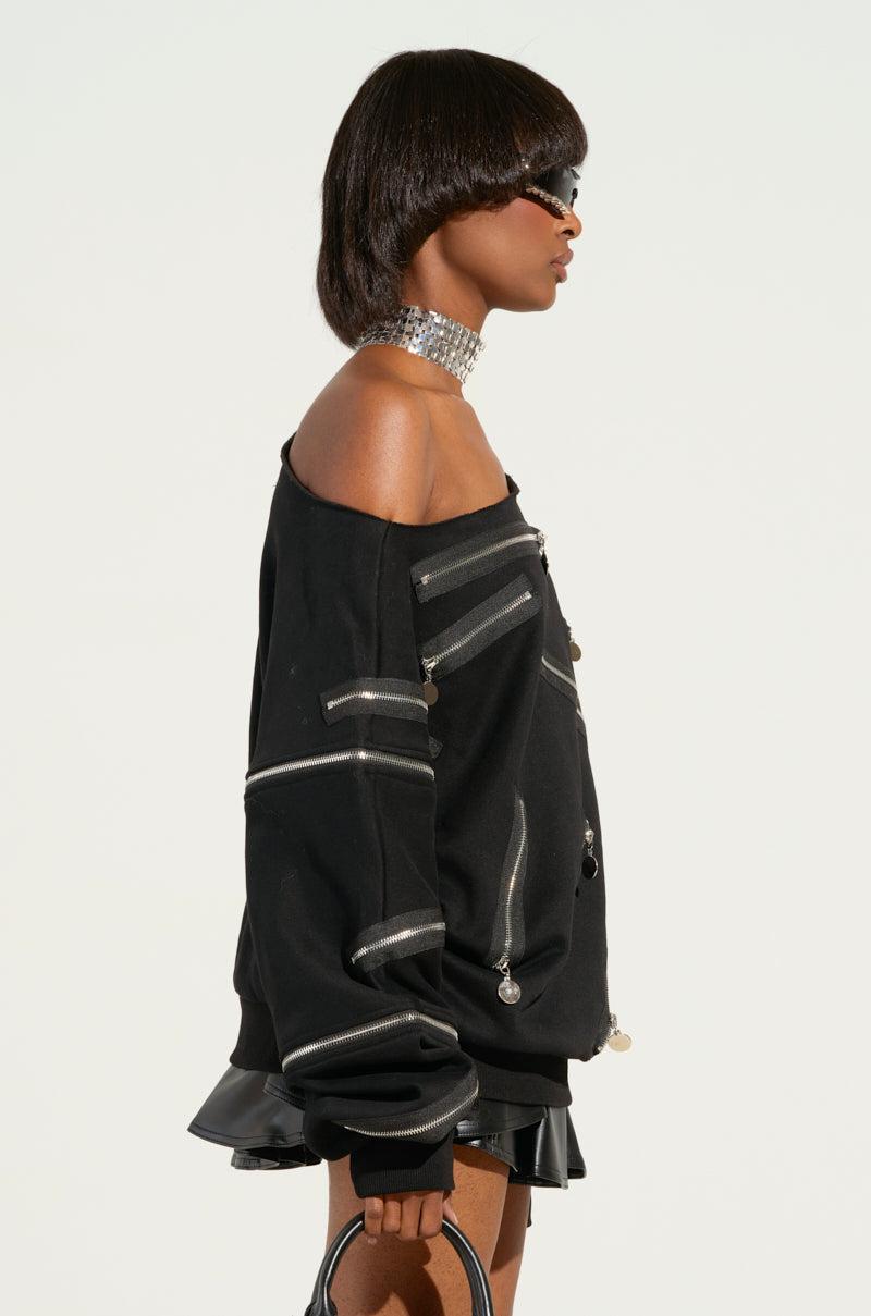 ZIP ME UP OFF THE SHOULDER SWEATSHIRT Product Image