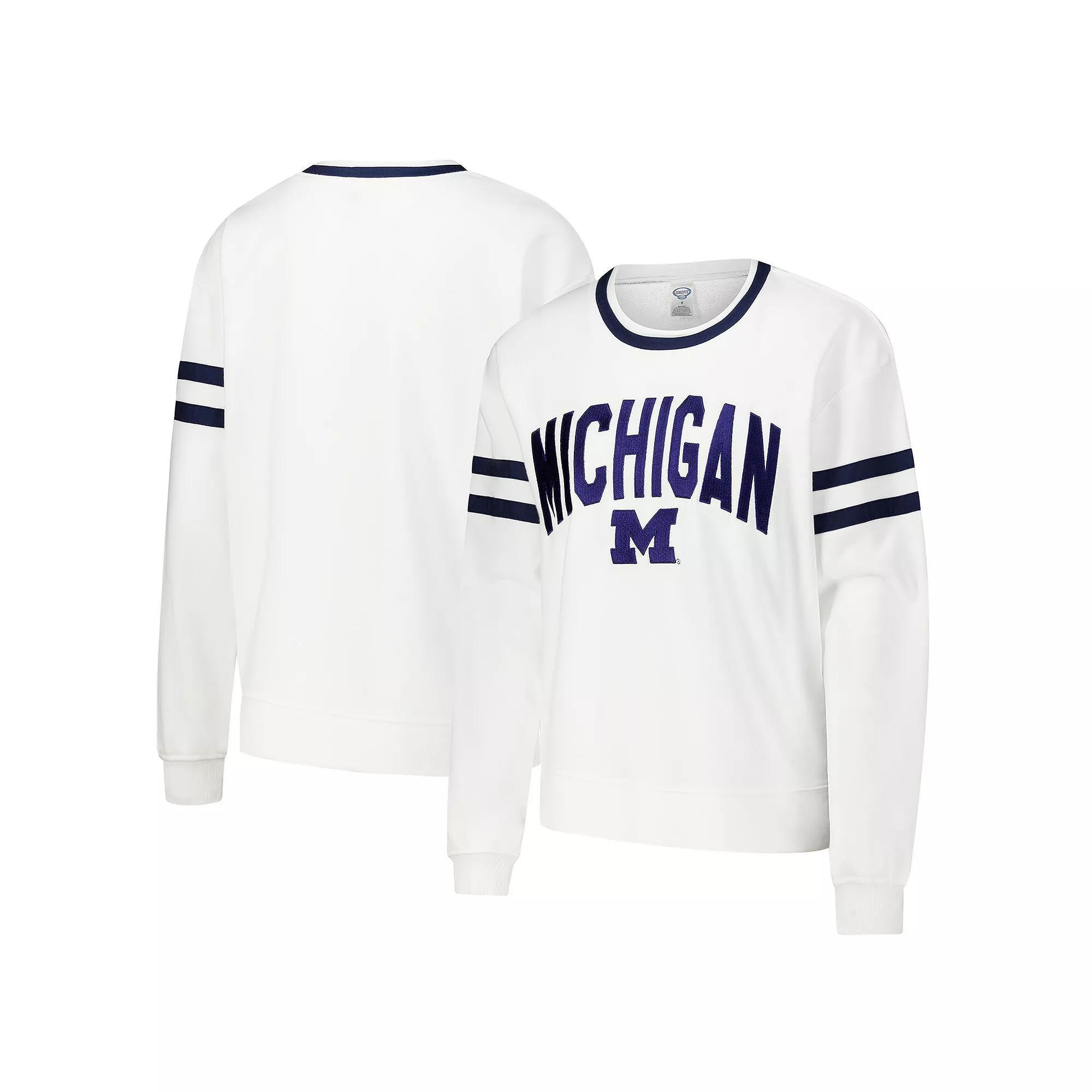 Women's Concepts Sport White Michigan Wolverines Borough French Terry Arch Over Long Sleeve T-Shirt,  Product Image