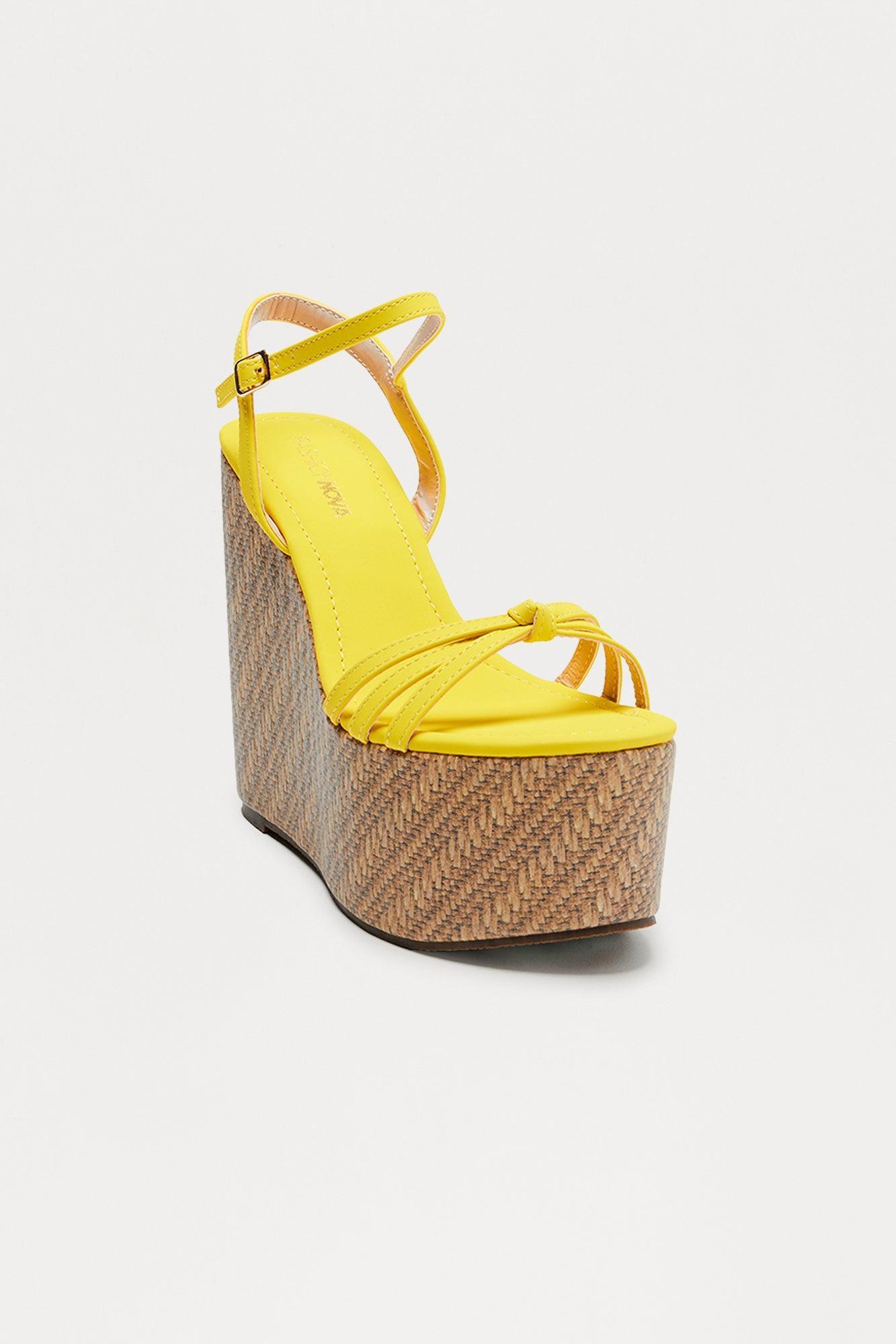 Wes Raffia Platform Wedges - Yellow Female Product Image