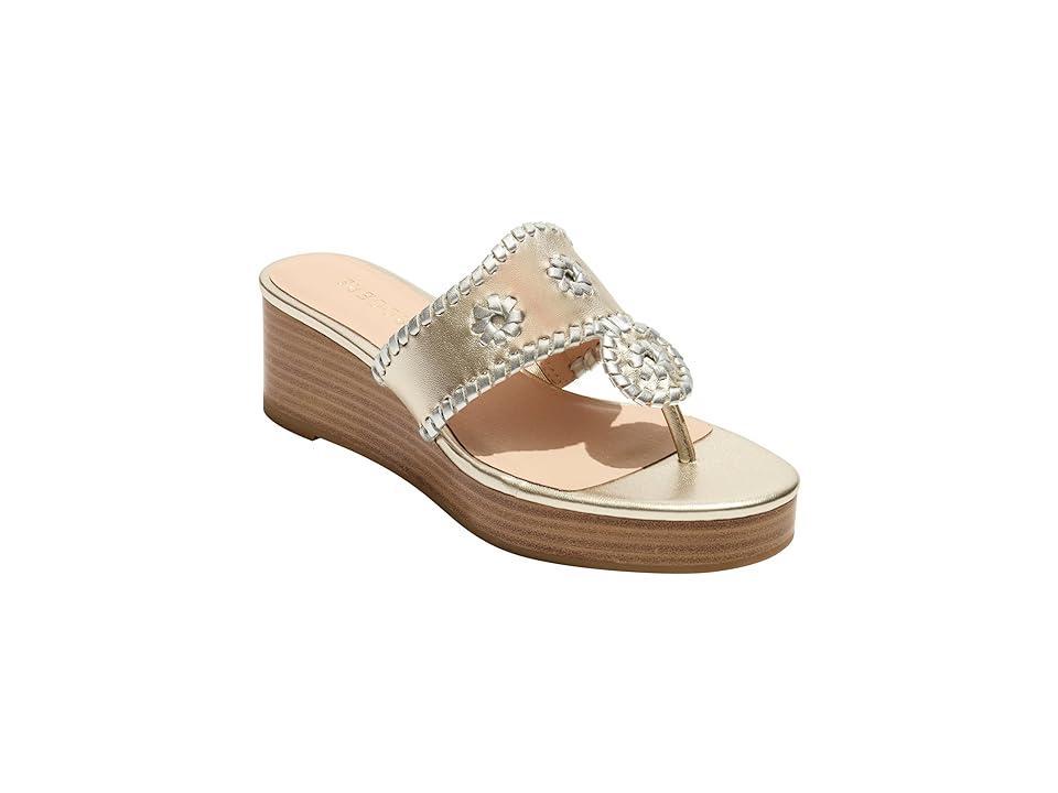 Jack Rogers Jacks Metallic Leather Platform T-Strap Thong Wedge Sandals Product Image