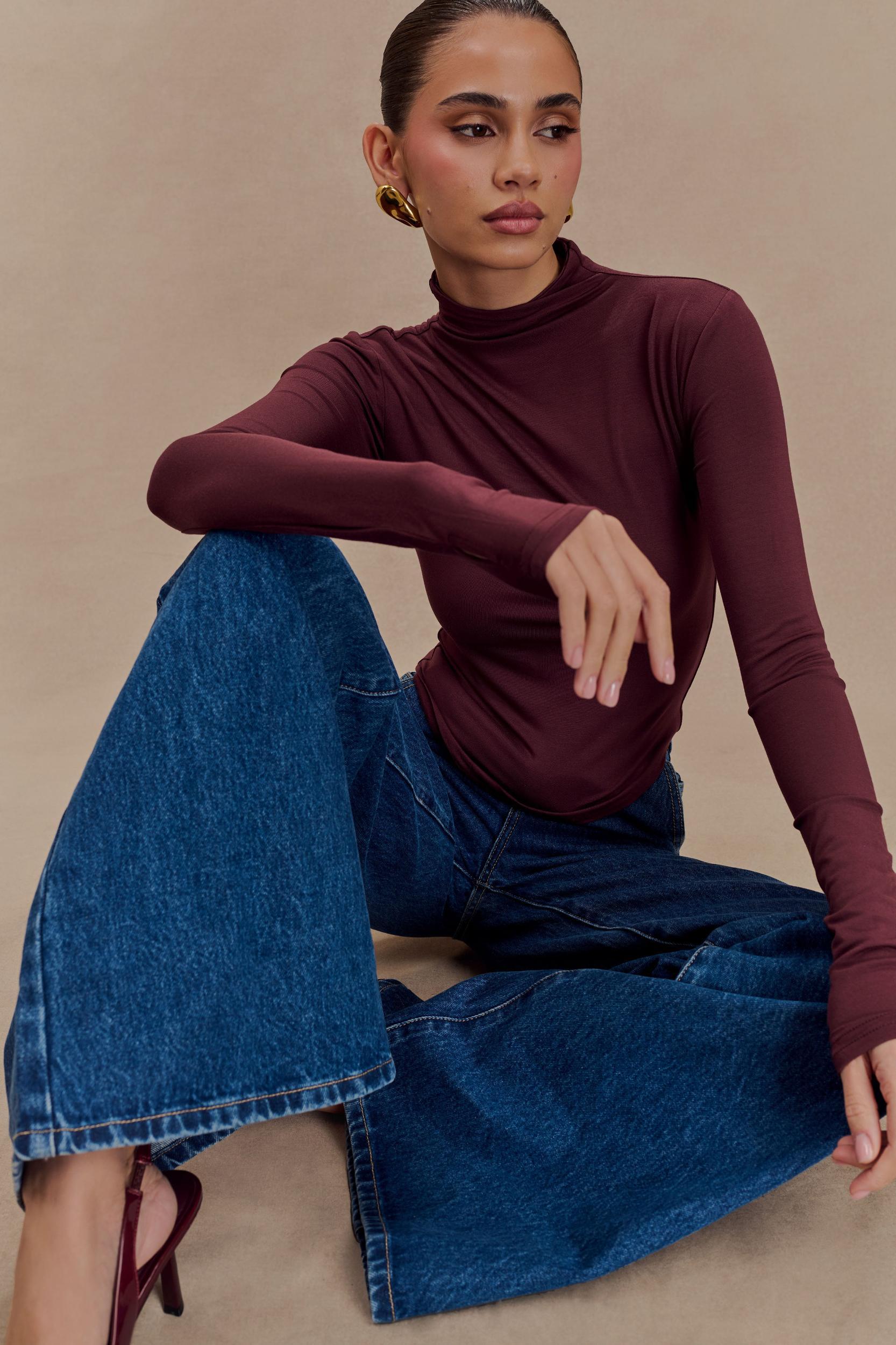 Ember Modal Long Sleeve High Neck Top - Mahogany Product Image