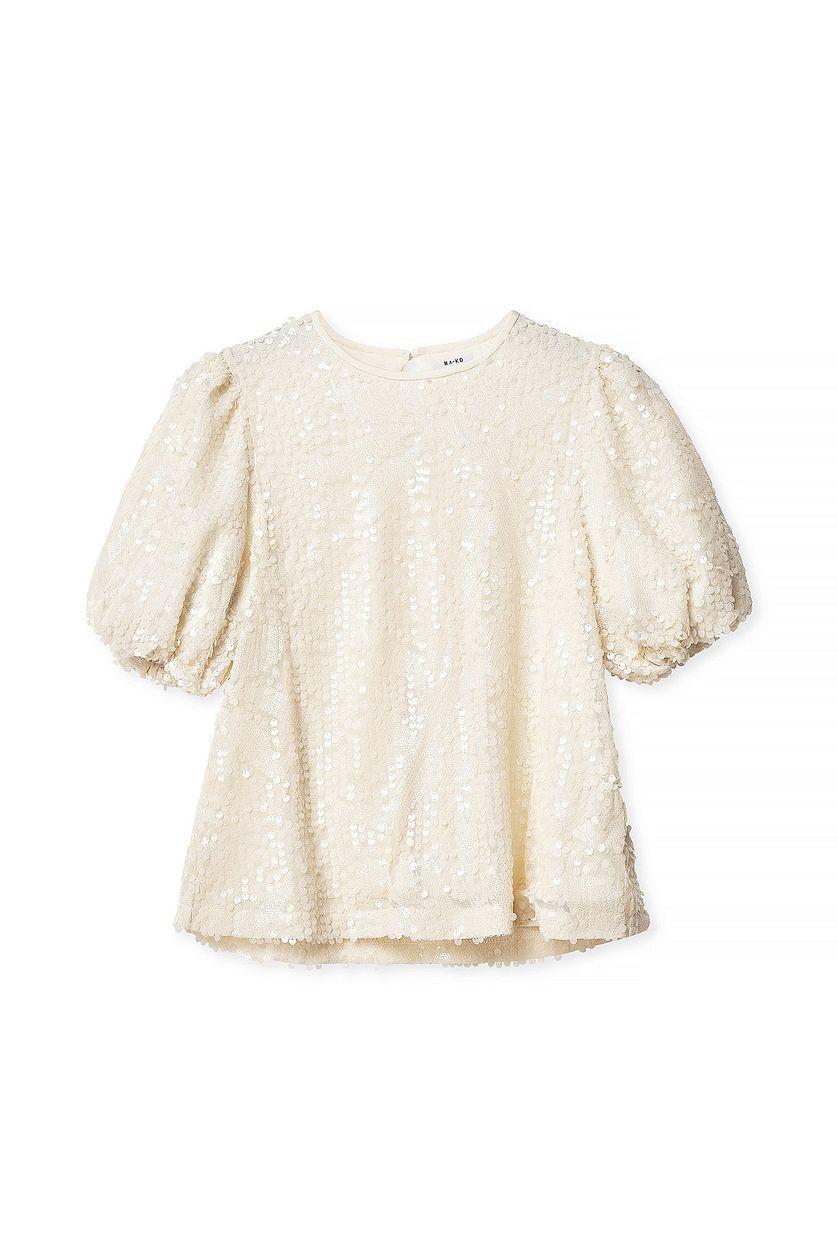 Puff Sleeve Sequin Top Beige Product Image
