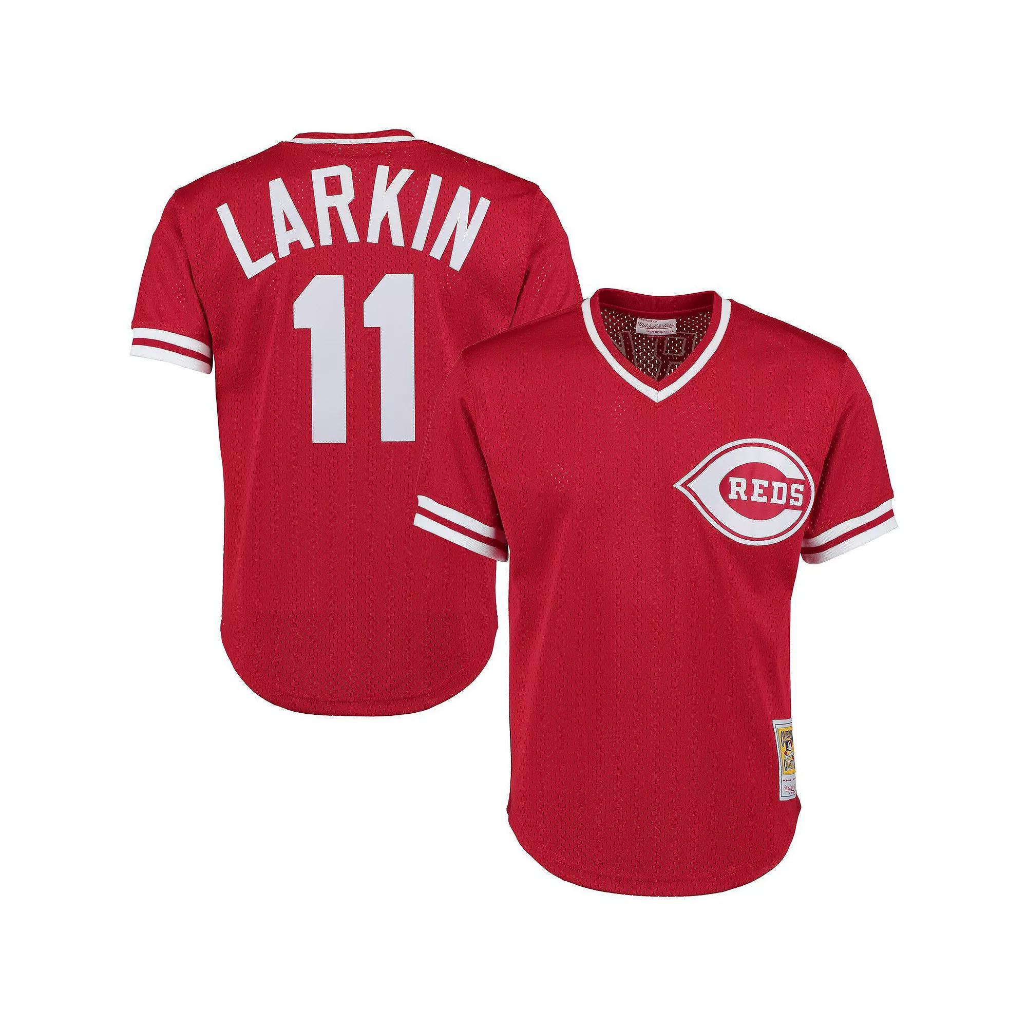Mens Mitchell & Ness Barry Larkin Red Cincinnati Reds Cooperstown Collection Mesh Batting Practice Button-Up Jersey Product Image