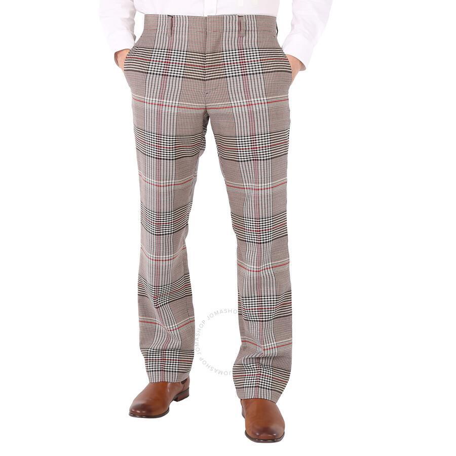 Men's Beige Wool Check Tailored Trousers Product Image