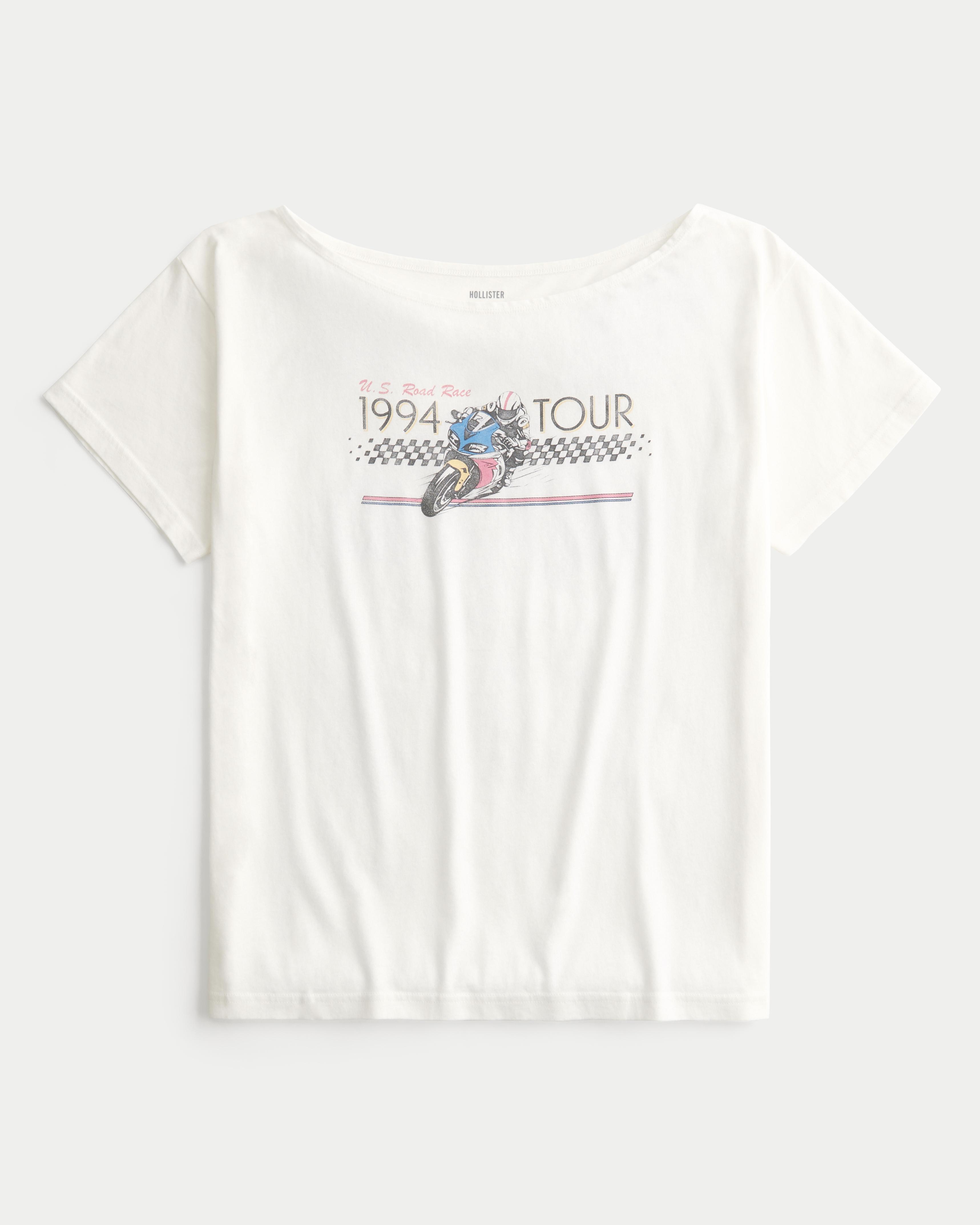 Oversized Off-the-Shoulder Motorcycle Racing Graphic Tee Product Image