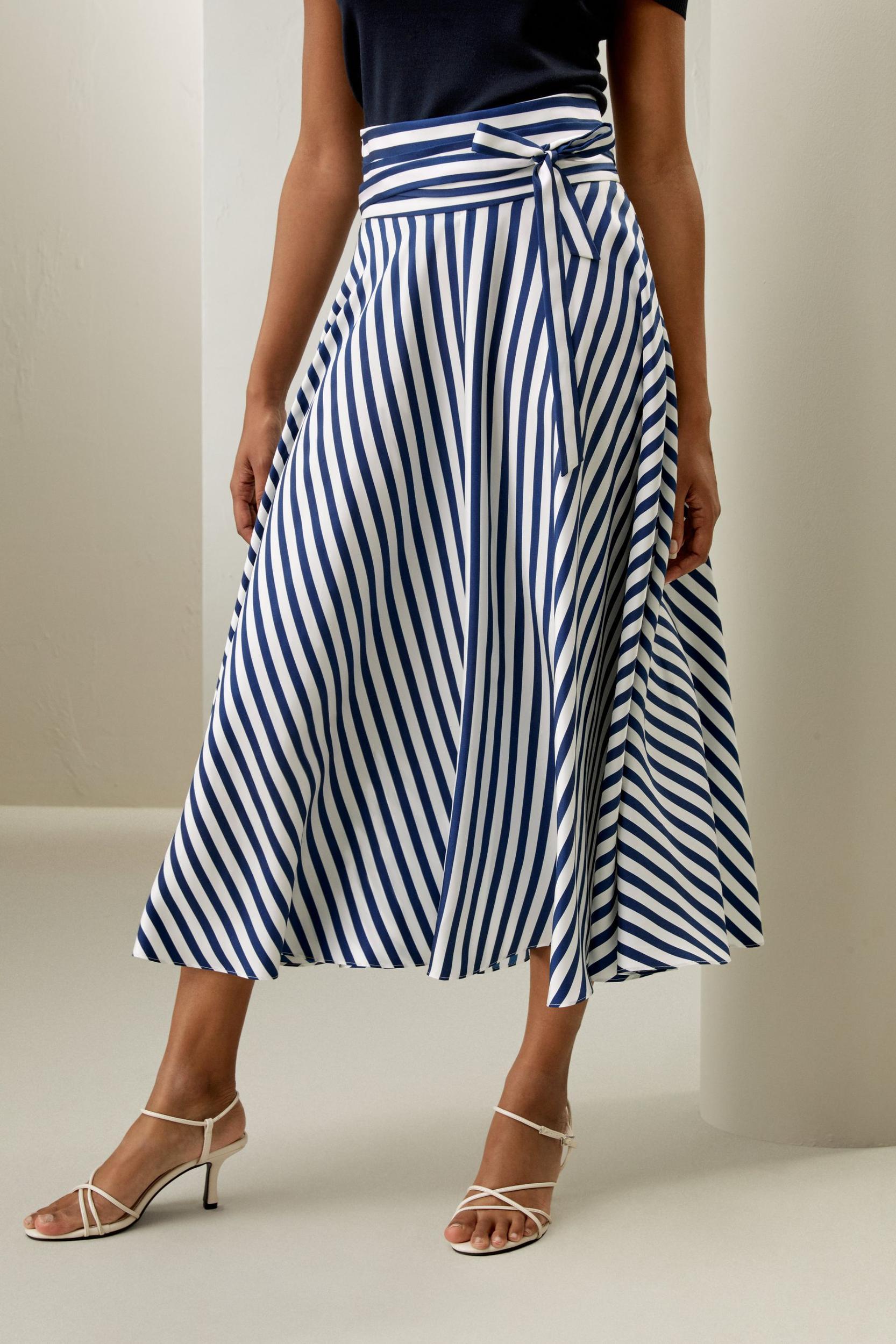 Silk Striped Midi Skirt Product Image