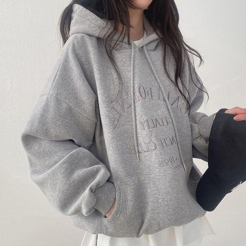 Lettering Embroidery Hoodie Product Image