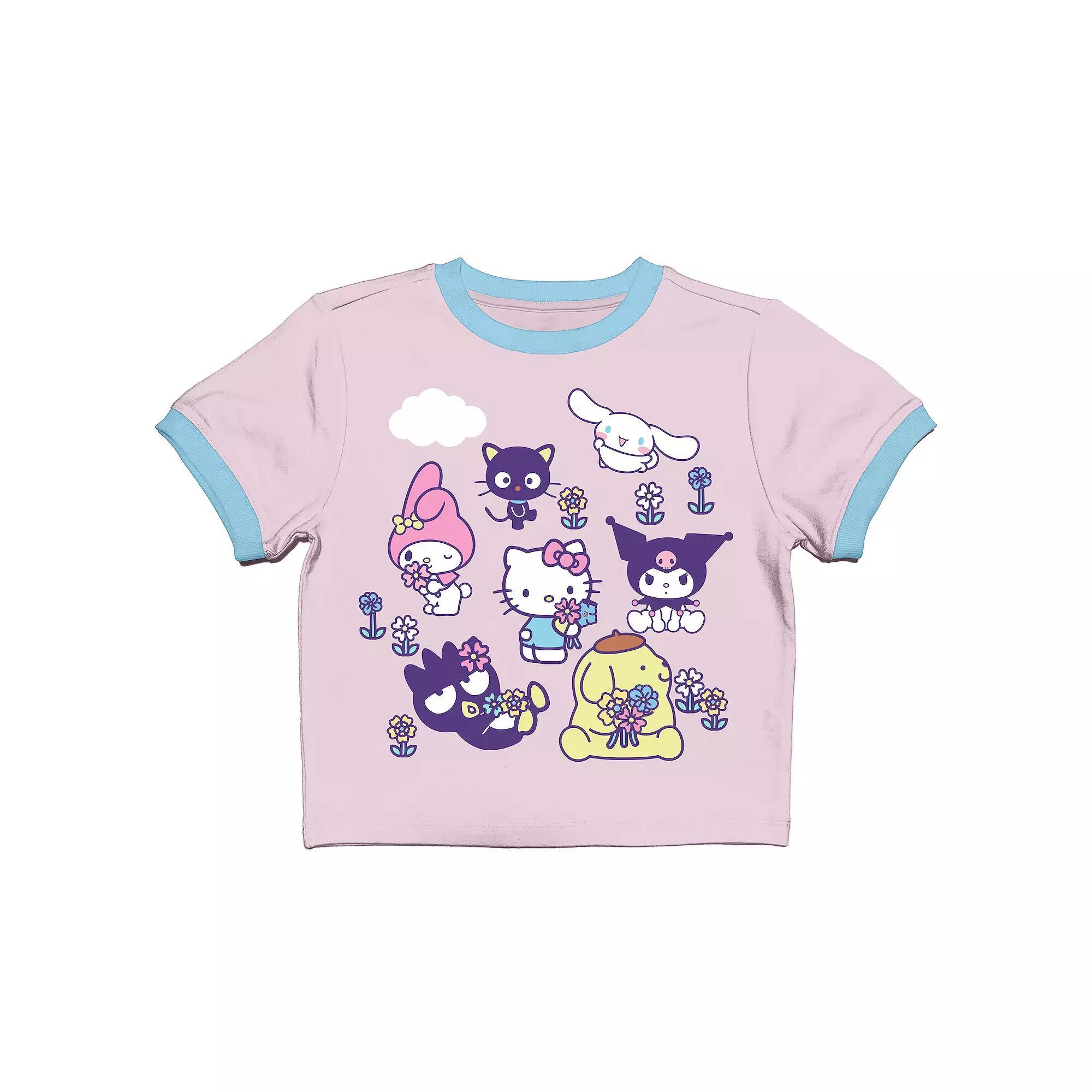 Juniors' Hello Kitty & Friends Smell the Flowers Baby Graphic Tee, Women's,  Product Image