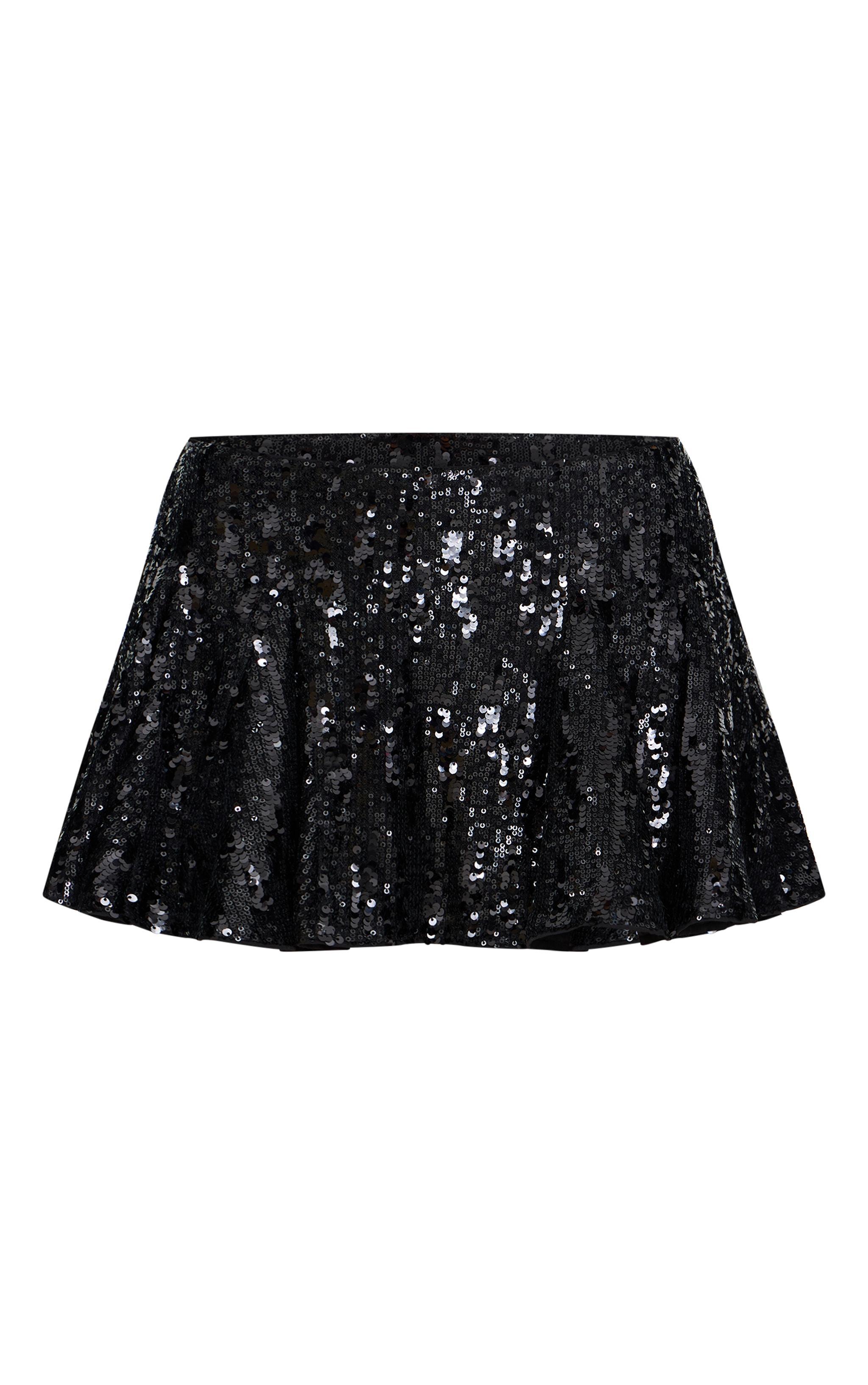 Black Premium Extreme Sequin Pleated Skater Skirt Product Image