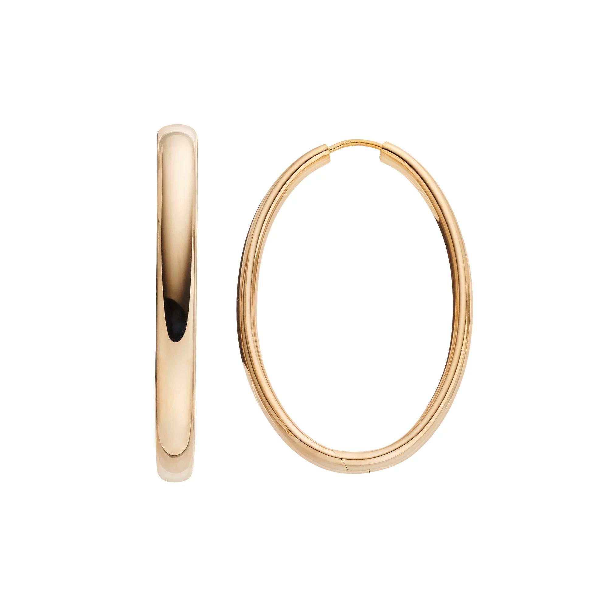 Sterling Silver Oval Hoop Earrings, Women's, 18k Gold Over Silver Product Image