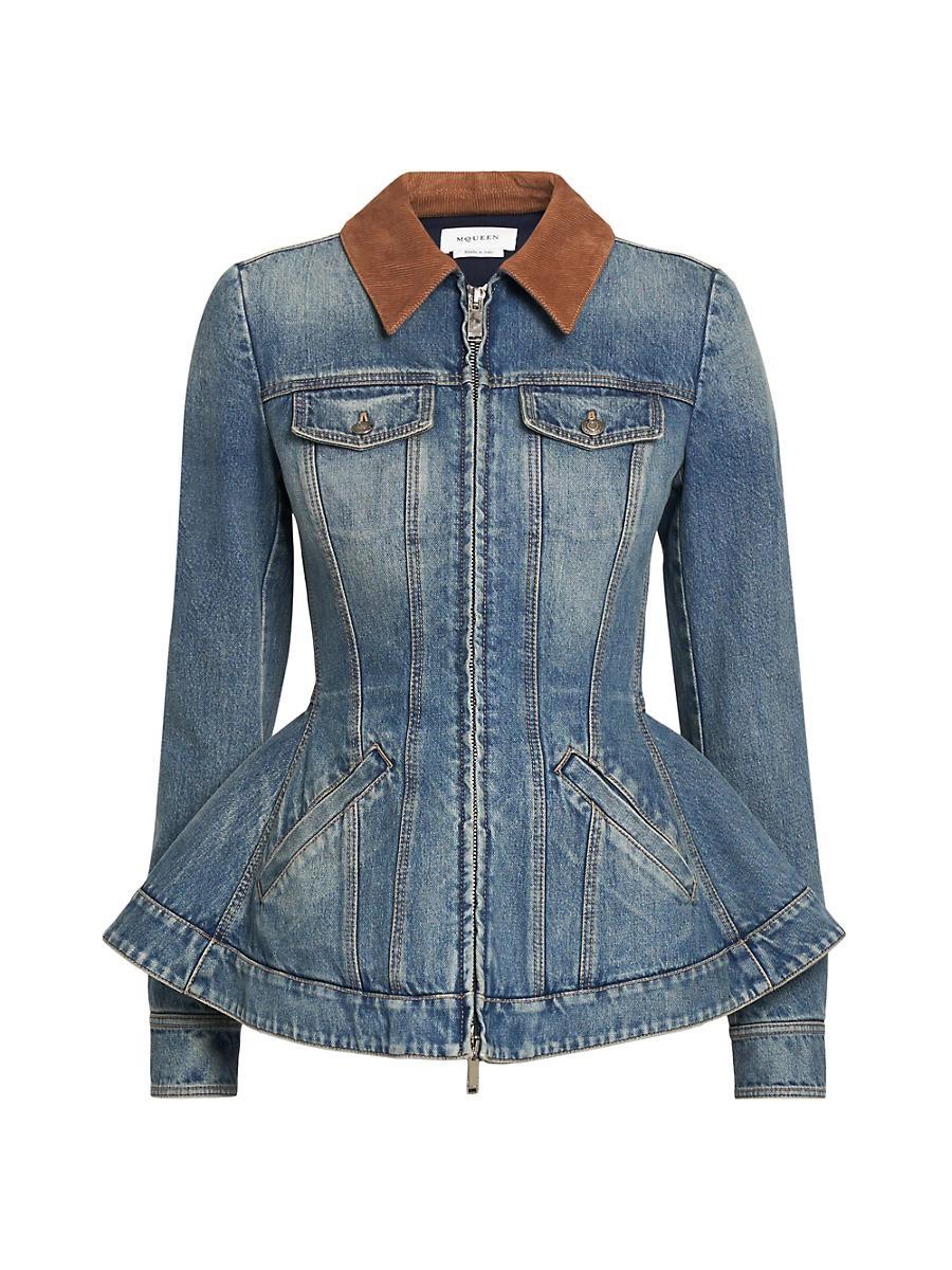 Womens Denim Fit & Flare Zip-Up Jacket Product Image