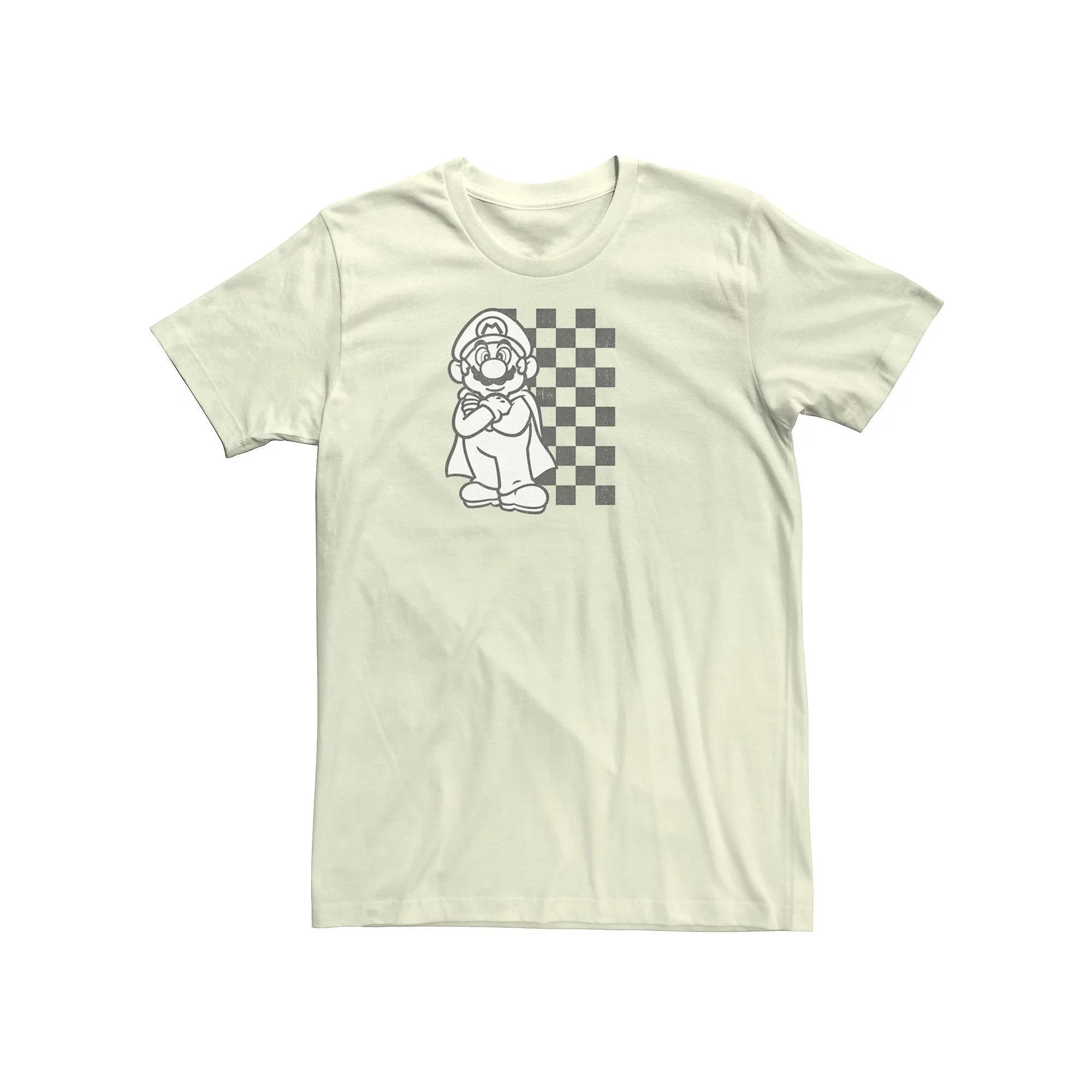 Men's Nintendo Mario Kart Checkered Backdrop Portrait Tee, Size: Medium, Natural Product Image