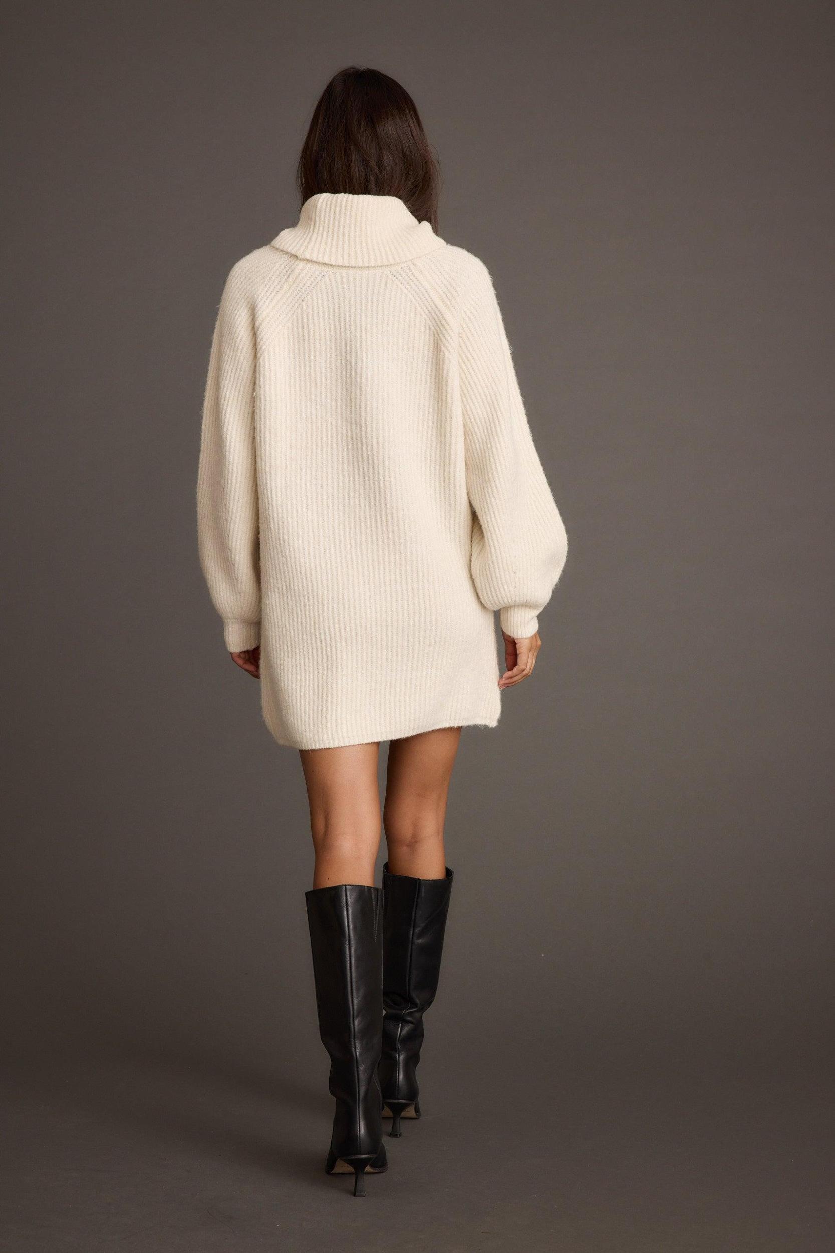 Beau Cream Turtleneck Sweater Mini Dress Product Image