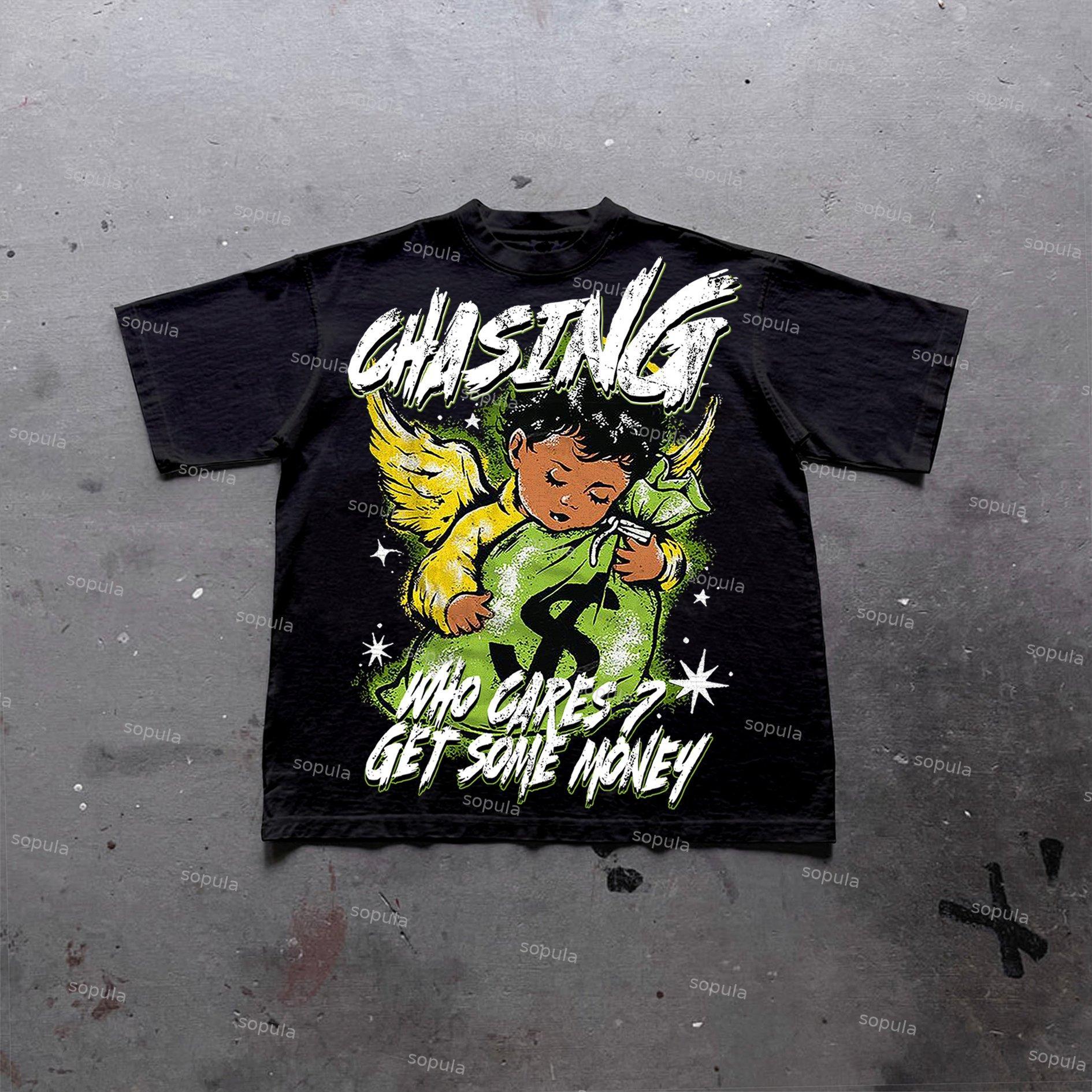Sopula Chasing Money Graphic Print Cotton Retro T-Shirt Product Image