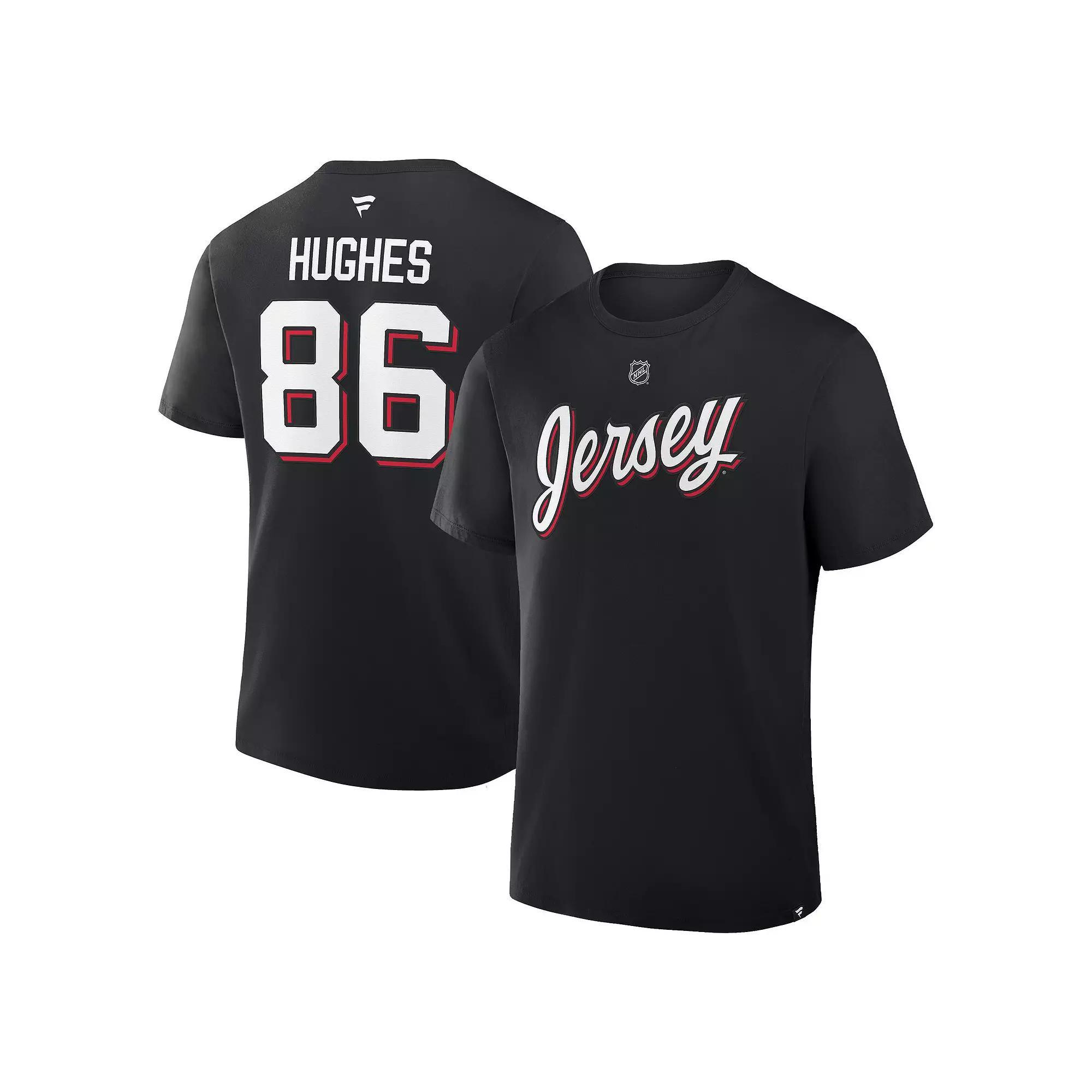 Men's Fanatics Jack Hughes Black New Jersey Devils Authentic Stack Name & Number T-Shirt,  Product Image