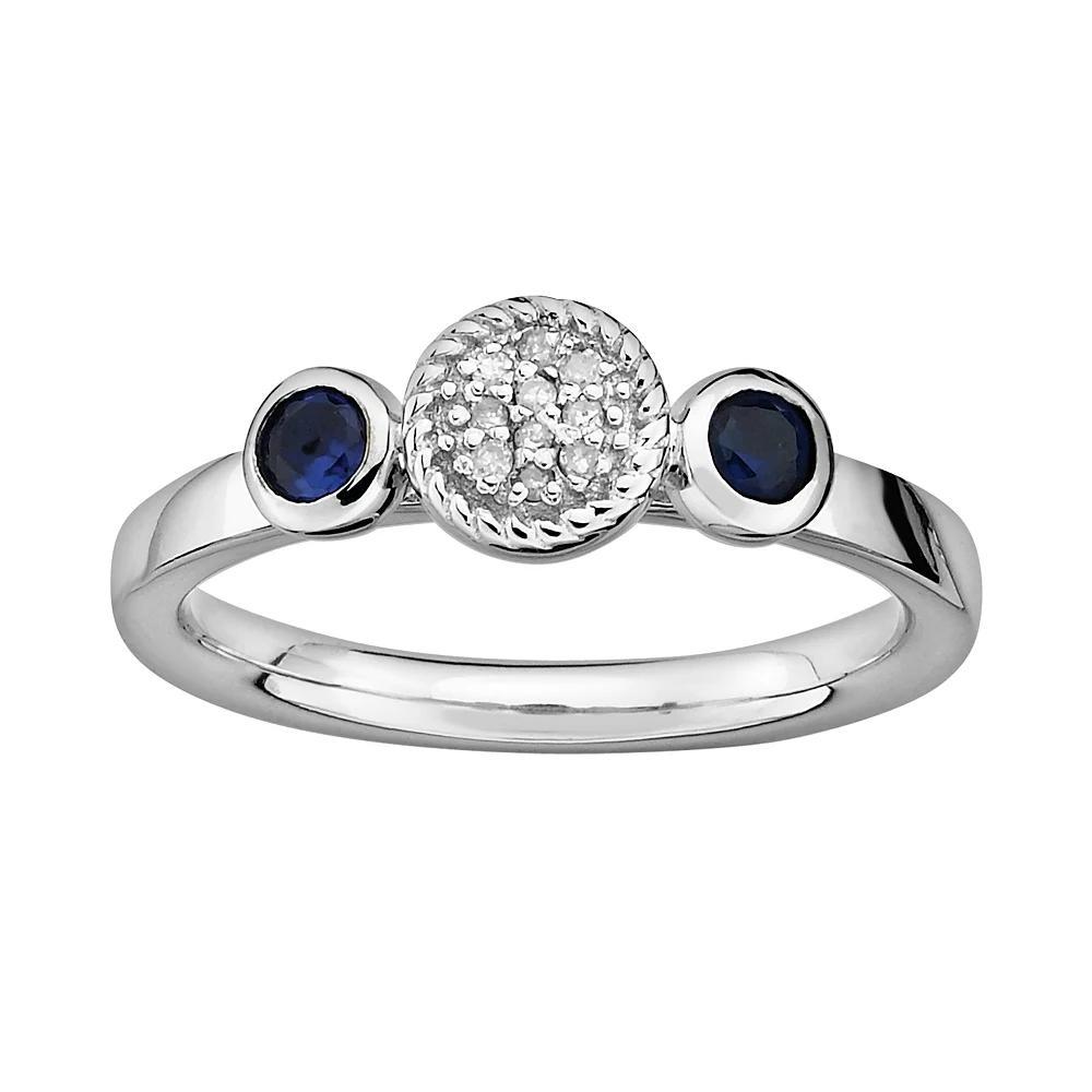 Stacks & Stones Sterling Sterling Silver Lab-Created Sapphire & Diamond Accent Stack Ring, Women's, Size: 8 Product Image