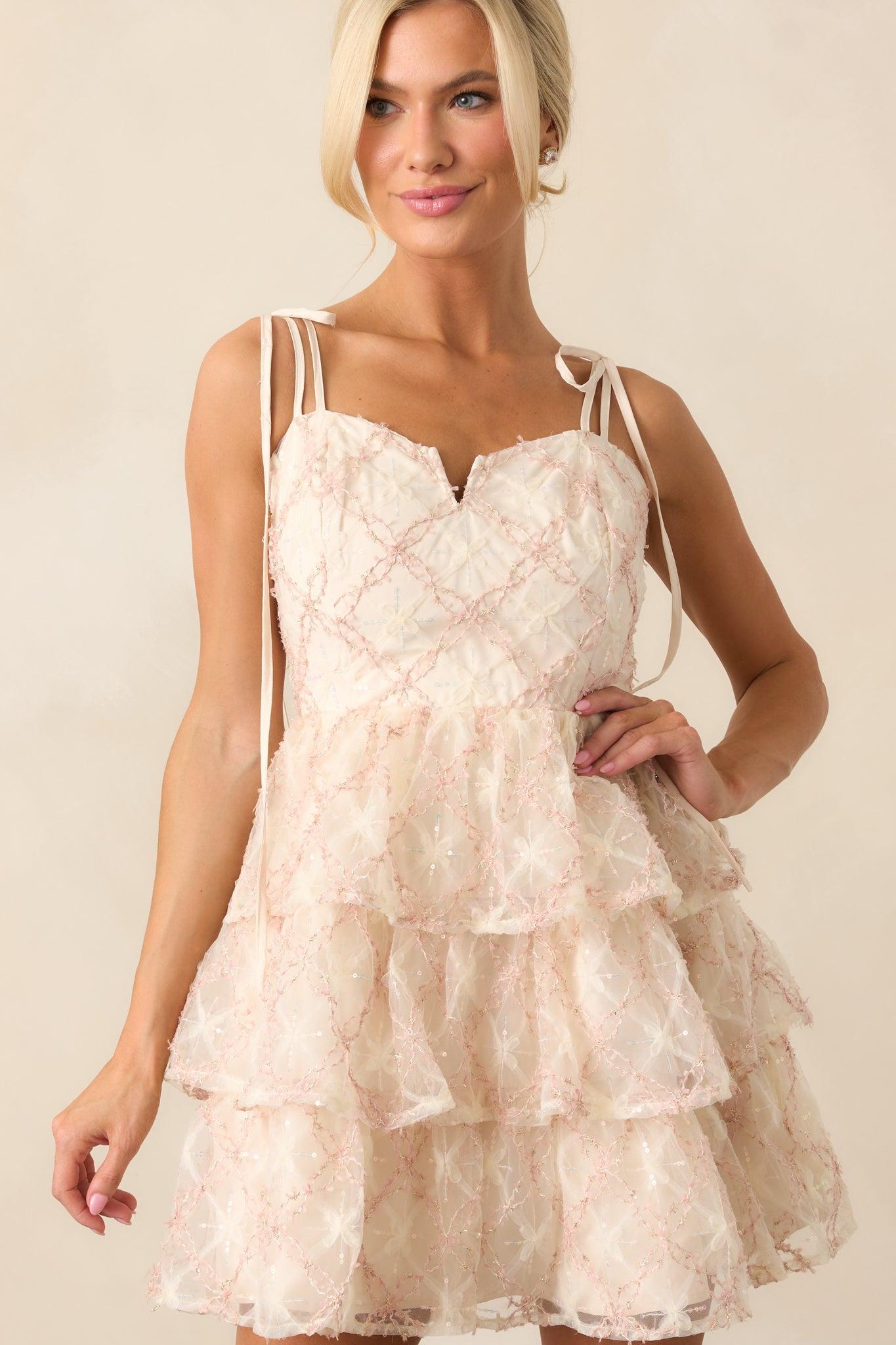 The Garden’s Secret Pink Floral Tiered Mini Dress Product Image