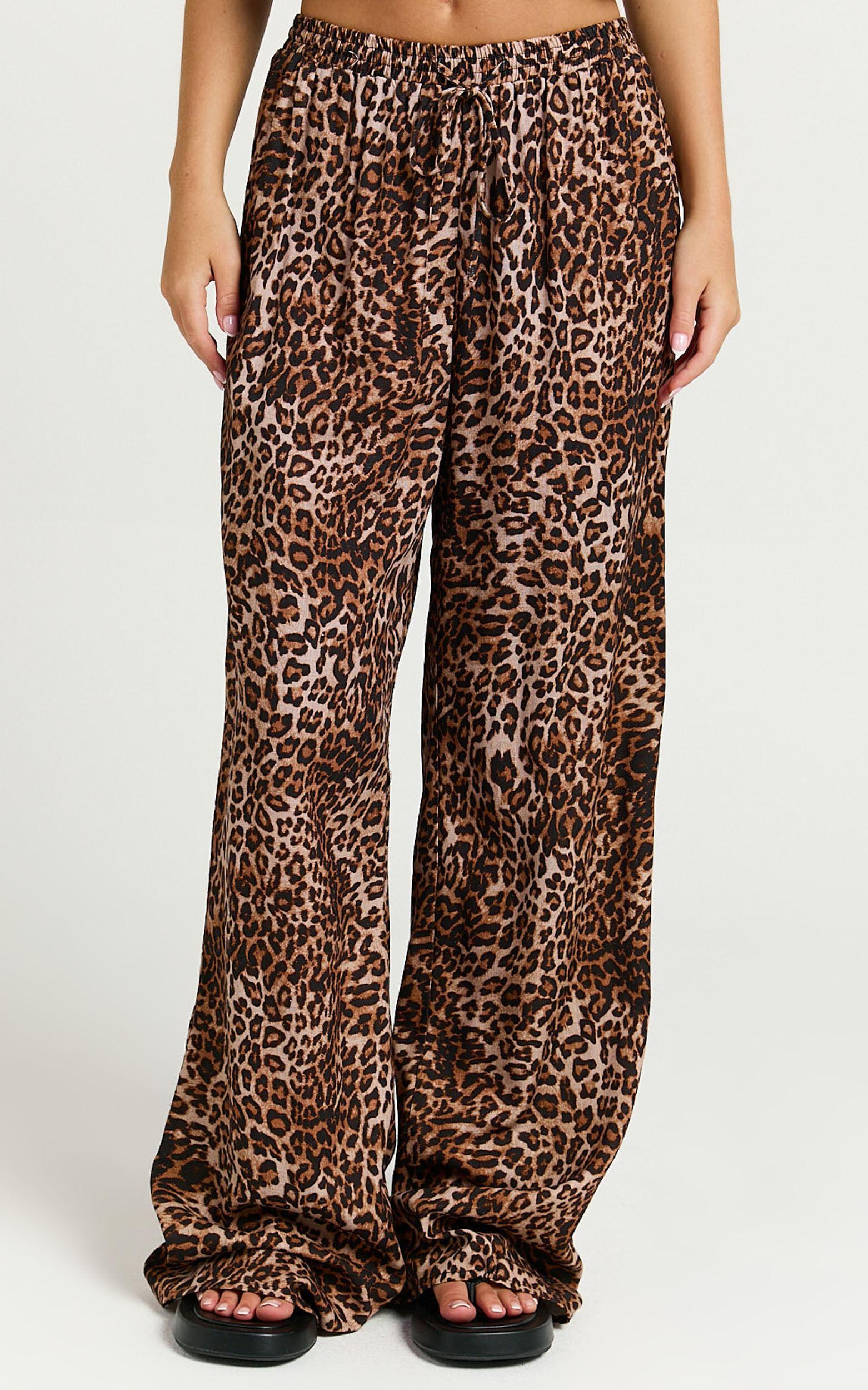 Lopez Linen Pants - Elasticated Straight Leg Pants in Tonal Leopard Print Product Image