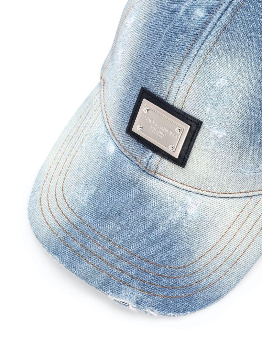 Logo-plaque Distressed Baseball Cap In Blue Product Image