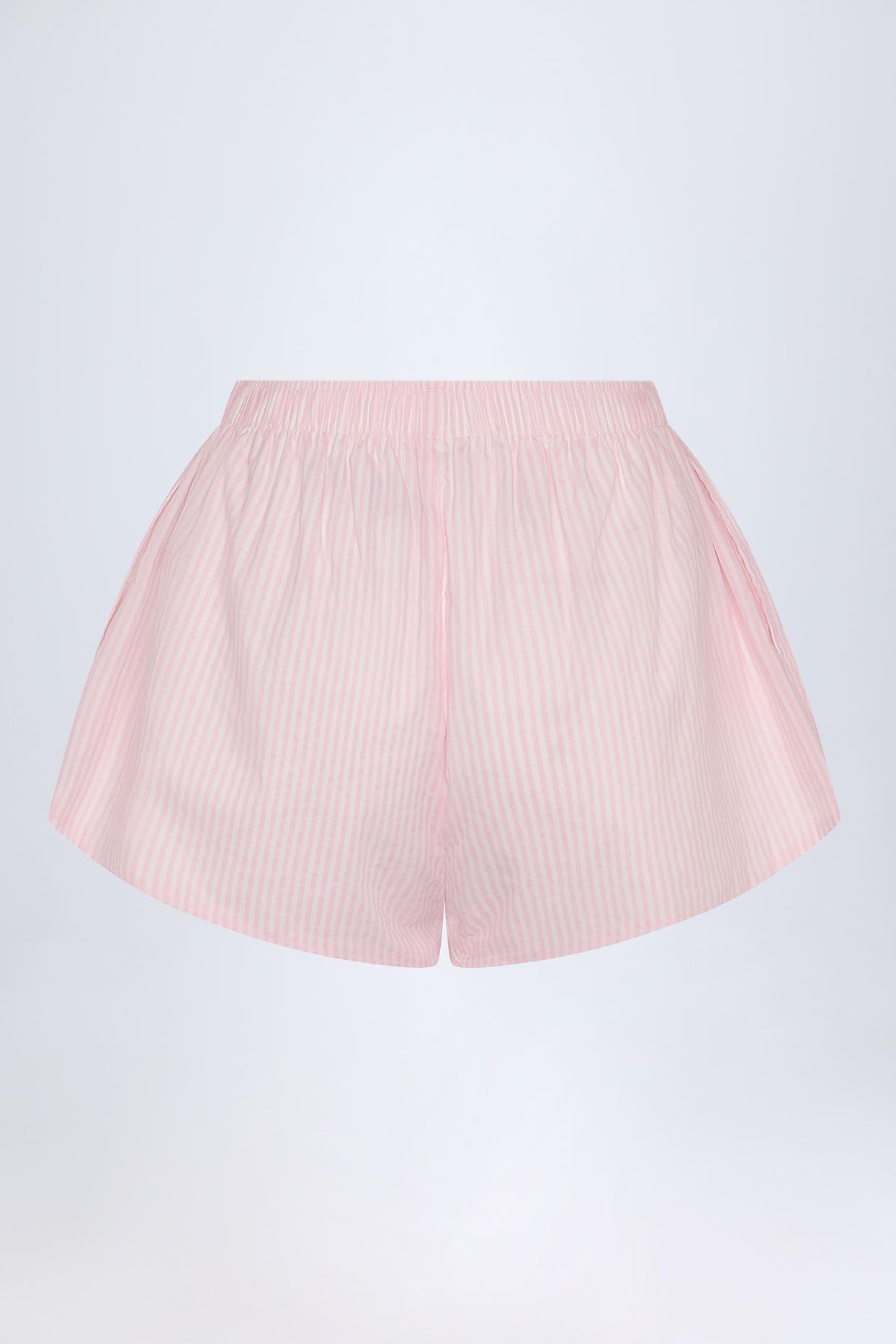 Tie-Front Cotton-Poplin Shorts in Pink White Stripe Product Image