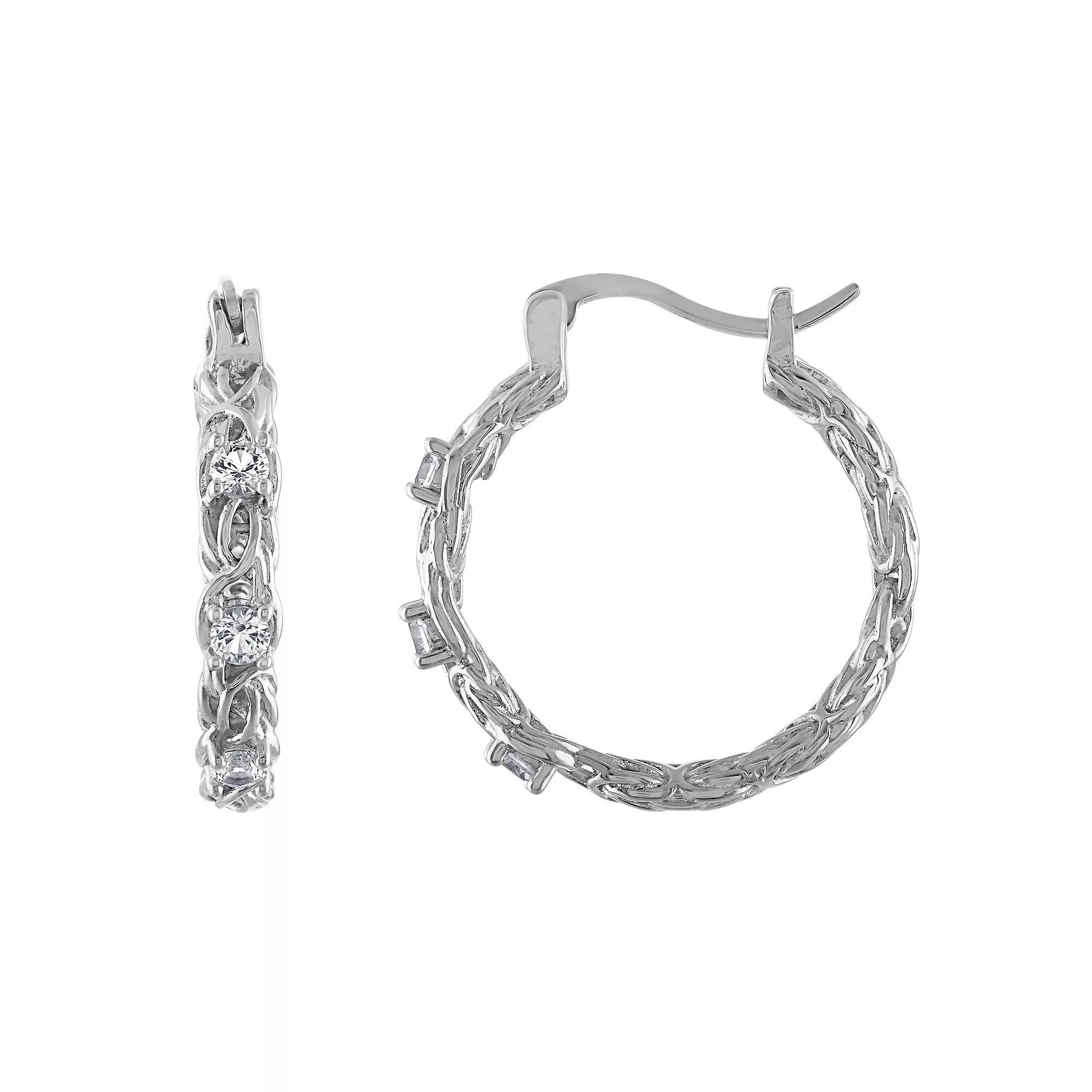 Designs by Gioelli Sterling Silver Gemstone Byzantine Hoop Earrings, Women's, London Blue Topaz Product Image