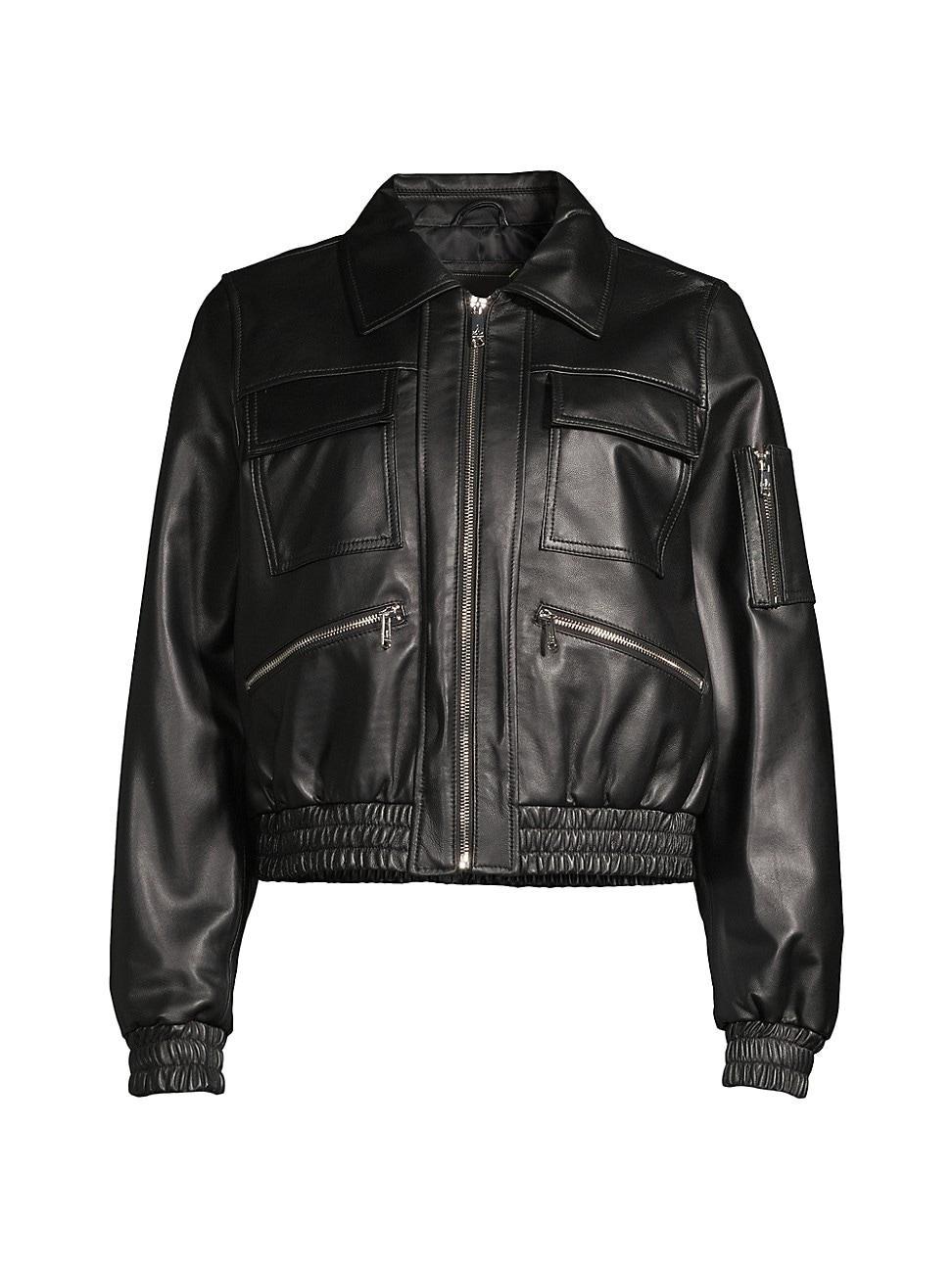 Womens Leather Bomber Jacket Product Image