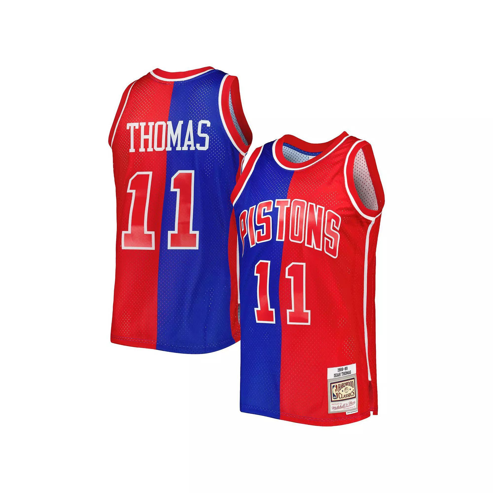 Men's Mitchell & Ness Isiah Thomas Blue/Red Detroit Pistons Hardwood Classics 1988-89 Split Swingman Jersey, Size: Medium, Pis Blue Product Image