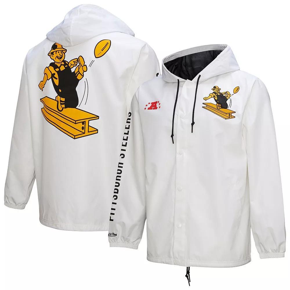 Men's Mitchell & Ness  White Pittsburgh Steelers Vintage Logo Coaches Full-Snap Hoodie Jacket, Size: Medium Product Image
