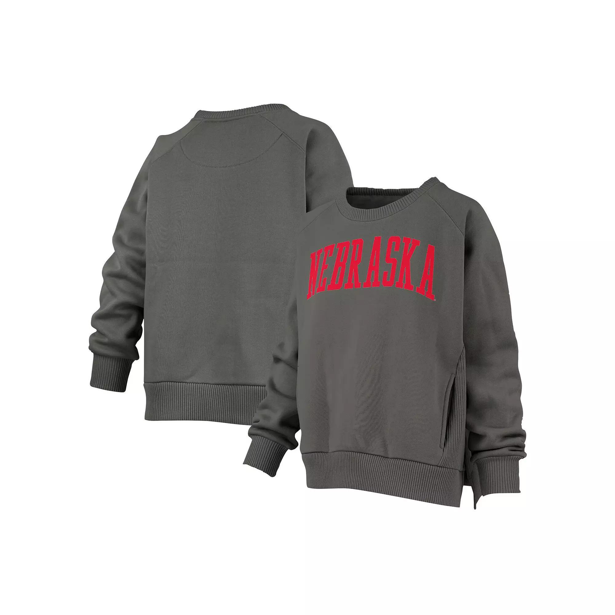 Women's Pressbox Charcoal Nebraska Huskers Pocketed Raglan Pullover Sweatshirt,  Product Image