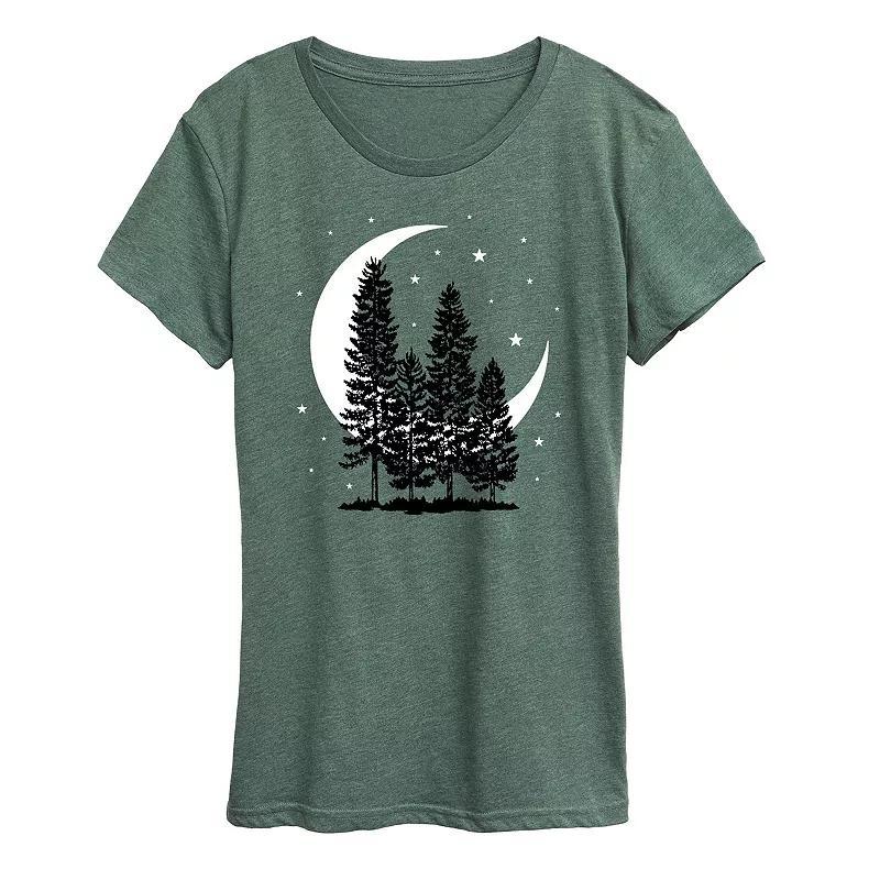 Womens Crescent Moon Trees Graphic Tee Grey Gray Product Image