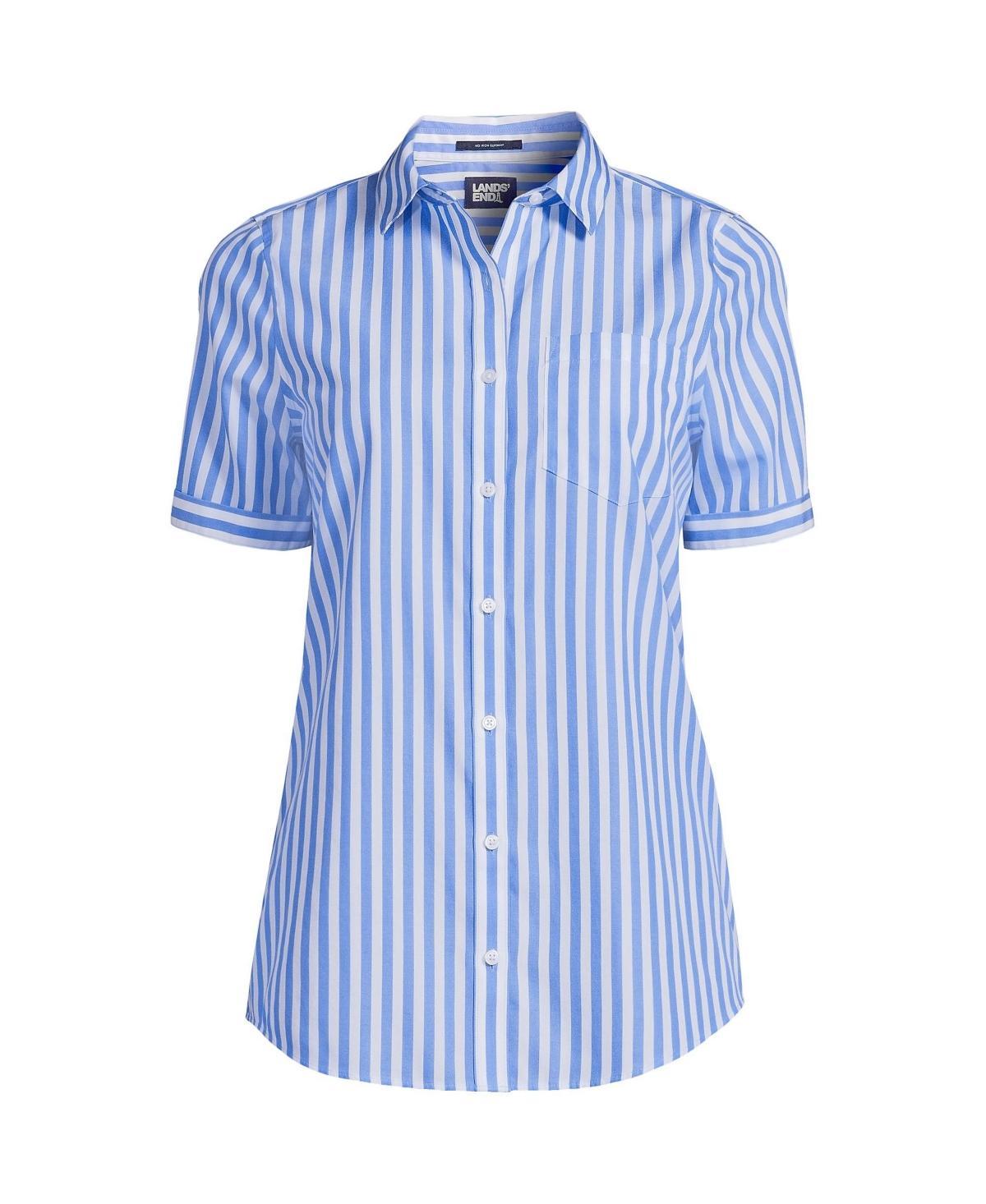 Women's Lands' End Wrinkle Free No Iron Short Sleeve Shirt, Size: Medium, Simply Pink Stripe Product Image