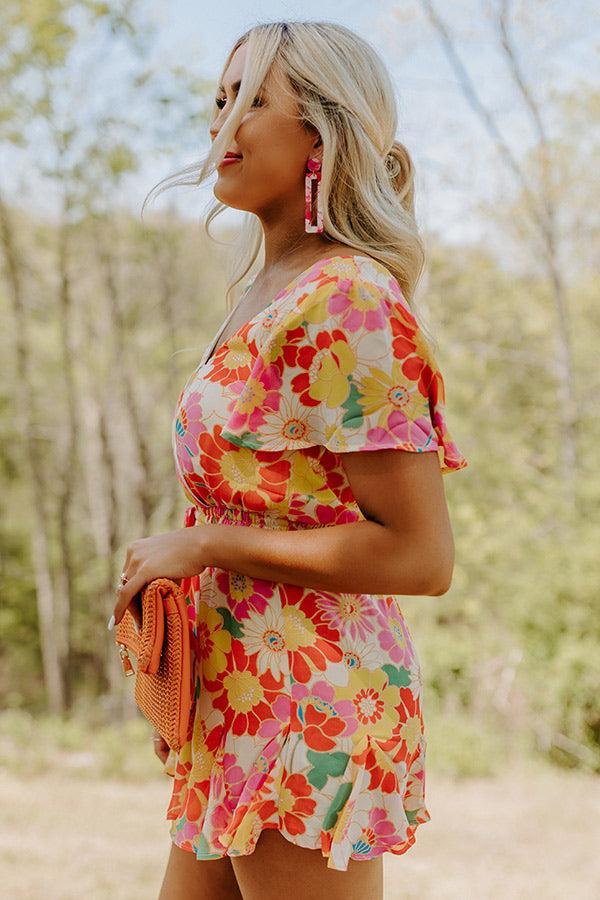 Sassy And Sweet Floral Romper in Tangerine Product Image