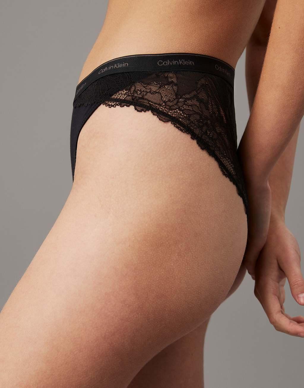 Calvin Klein Modern Lace logo waistband tanga thong in black Product Image