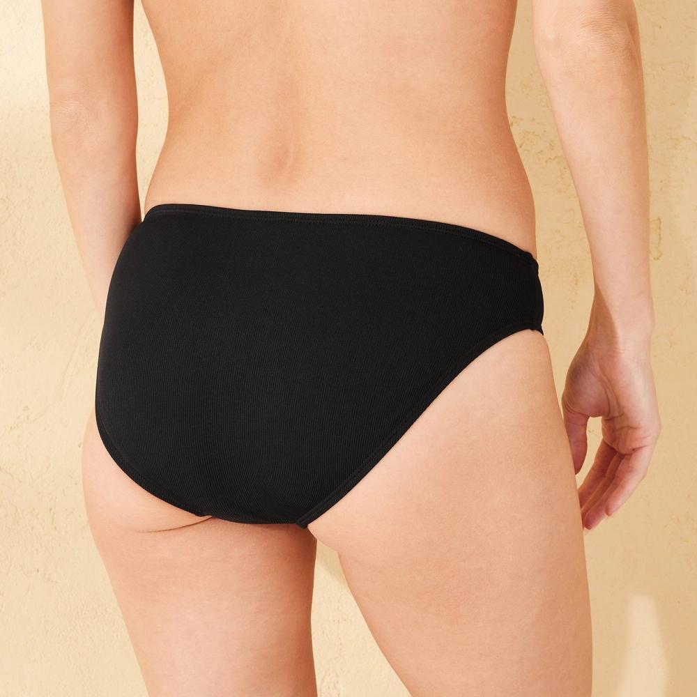 Womens Ribbed Low-Rise Medium Coverage Hipster Bikini Bottom - Shade & Shore Black L Product Image