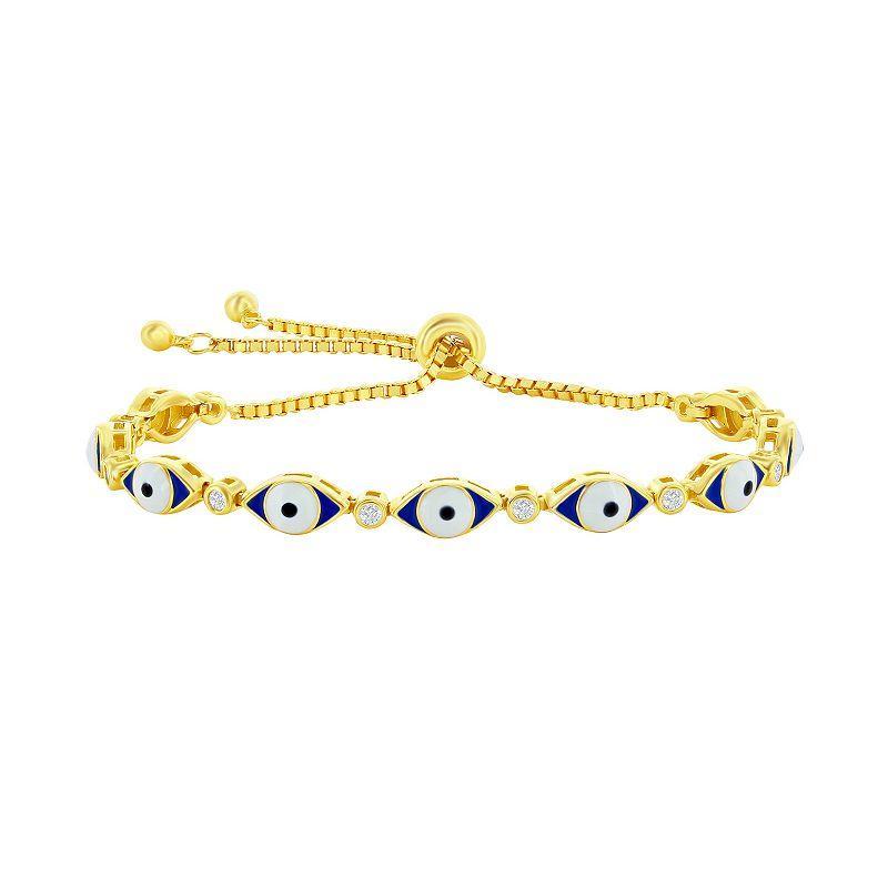 Argento Bella Sterling Silver Blue Enamel & Cubic Zirconia Evil Eye Bracelet, Womens Gold Tone Product Image