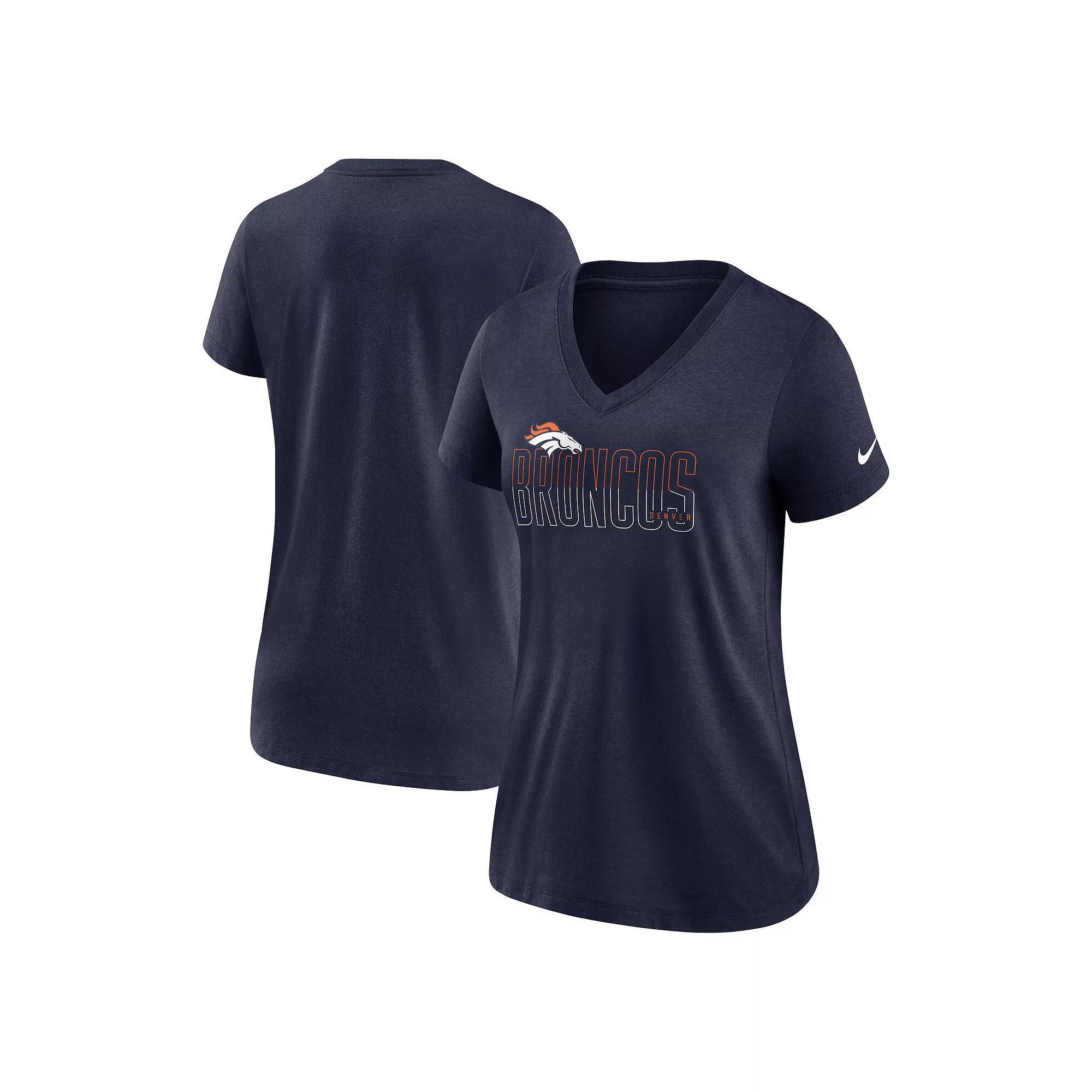 Women's Nike Heathered Navy Denver Broncos Lock Up Tri-Blend V-Neck T-Shirt, Size: Small, Blue Product Image