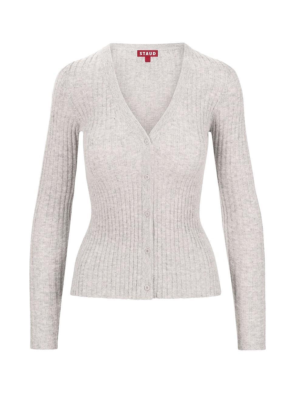 Womens Cargo Rib-Knit V-Neck Cardigan Product Image