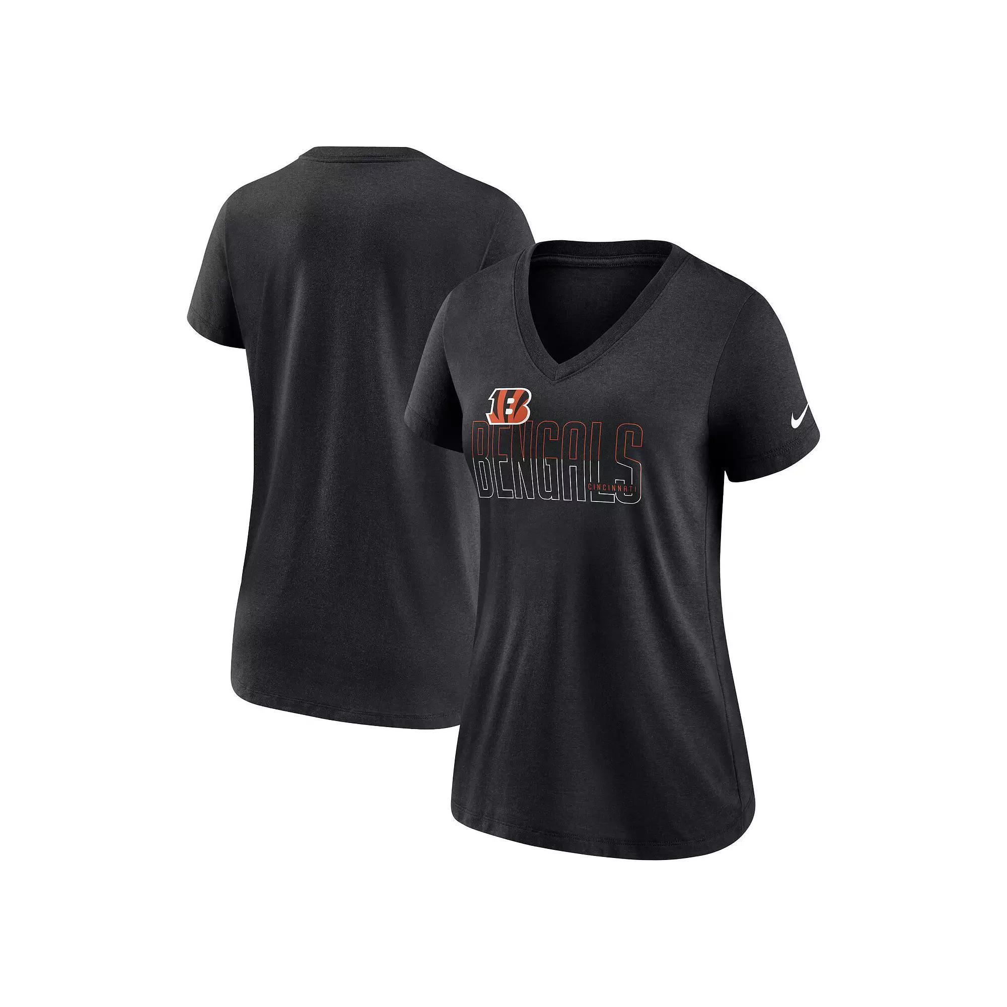 Women's Nike Heathered Black Cincinnati Bengals Lock Up Tri-Blend V-Neck T-Shirt, Size: 2XL Product Image