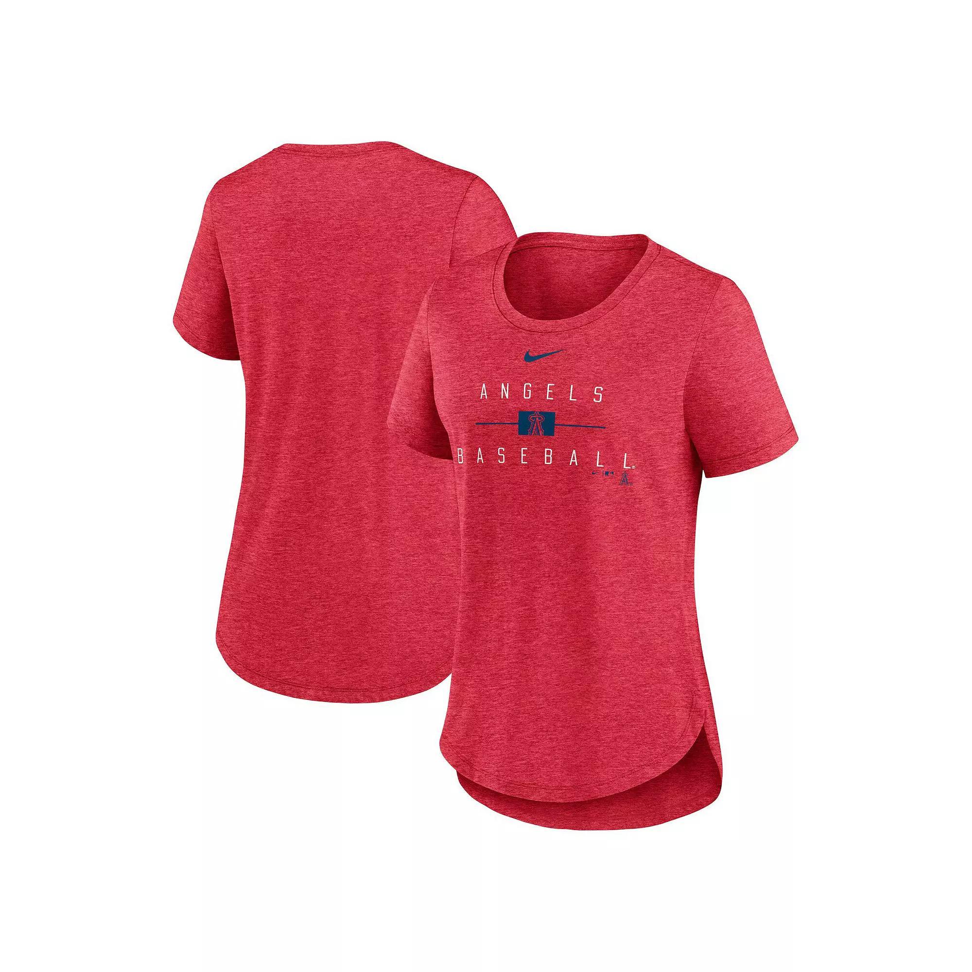 Women's Nike Heather Red Los Angeles Angels Knockout Team Stack Tri-Blend T-Shirt,  Product Image